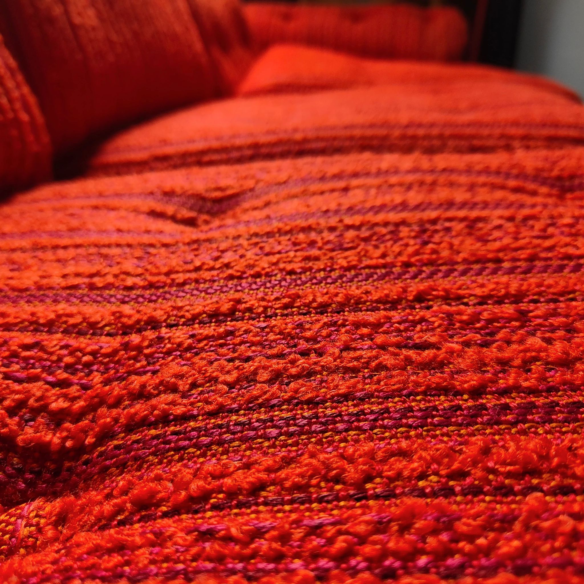 SOLD Orange Wool Swedish Three Seater Sofa Mid Century Vintage Retro MCM
