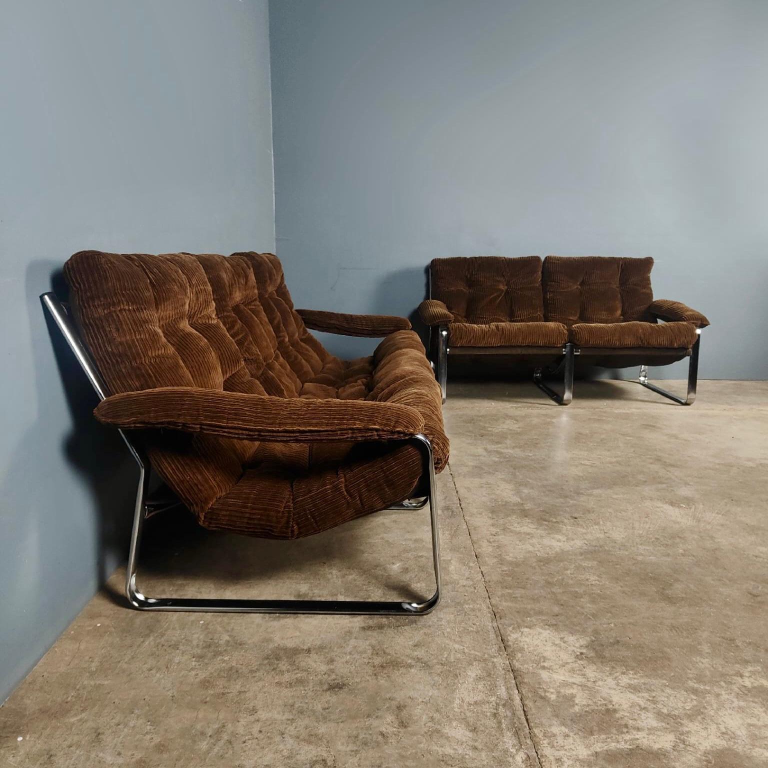 SOLD Mid Century Two Seater Brown Corduroy Sling Sofa By Gillis Lundgren For Ikea Vintage Retro MCM