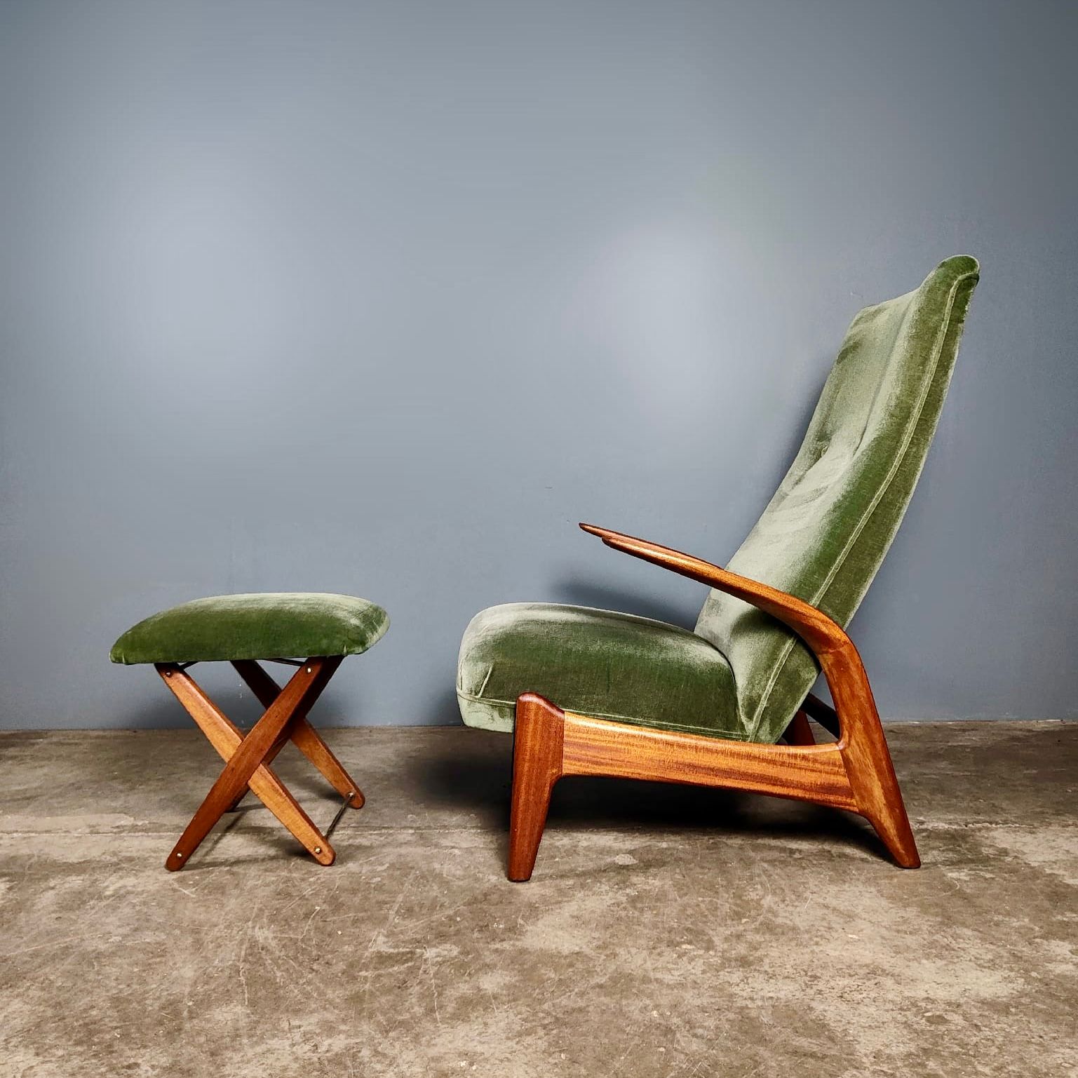 SOLD Pair Of Green Rock ‘N’ Rest Lounge Chairs & Footstool Rolf Rastad & Adolf Relling Gimson & Slater Mid Century Vintage Retro MCM
