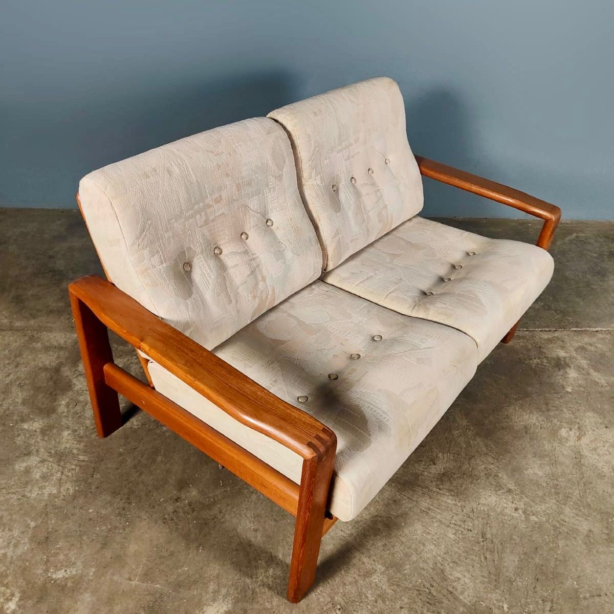 SOLD Mid Century Danish Geometric Fabric Two Seater Sofa Vintage Retro MCM
