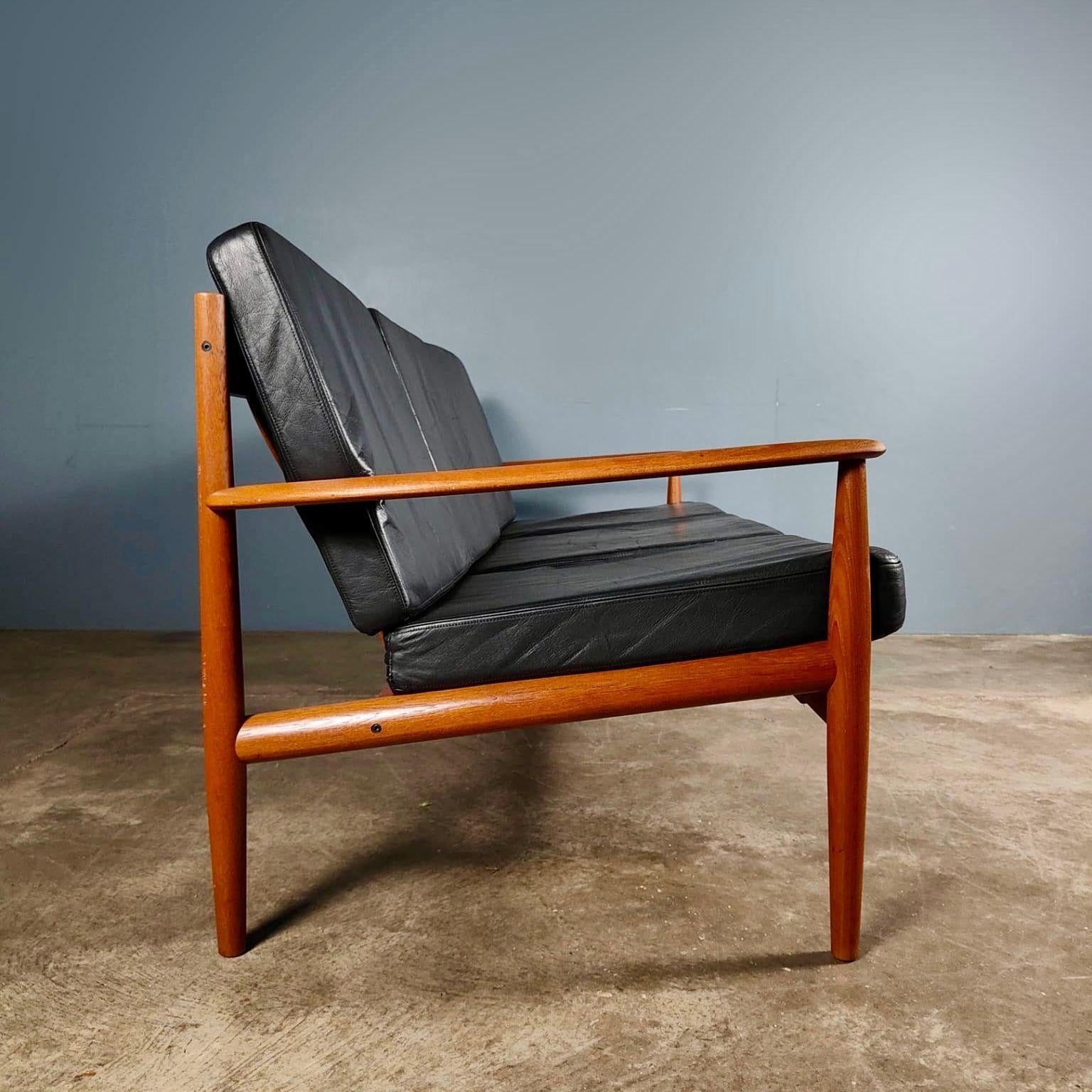SOLD Mid Century Danish 3 Seater Black Leather Sofa Model 118-3 By Grete Jalk For France & Son Vintage Retro MCM