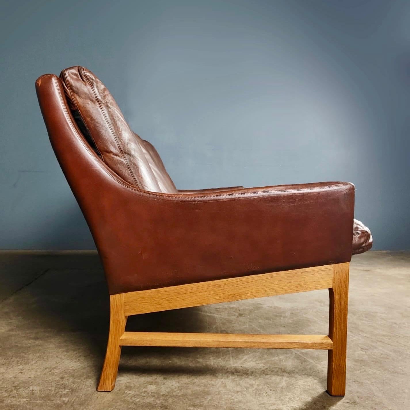 SOLD Erik Ole Jørgensen Model 224 Brown Leather Oak Three Seater Sofa Mid Century Vintage Retro MCM