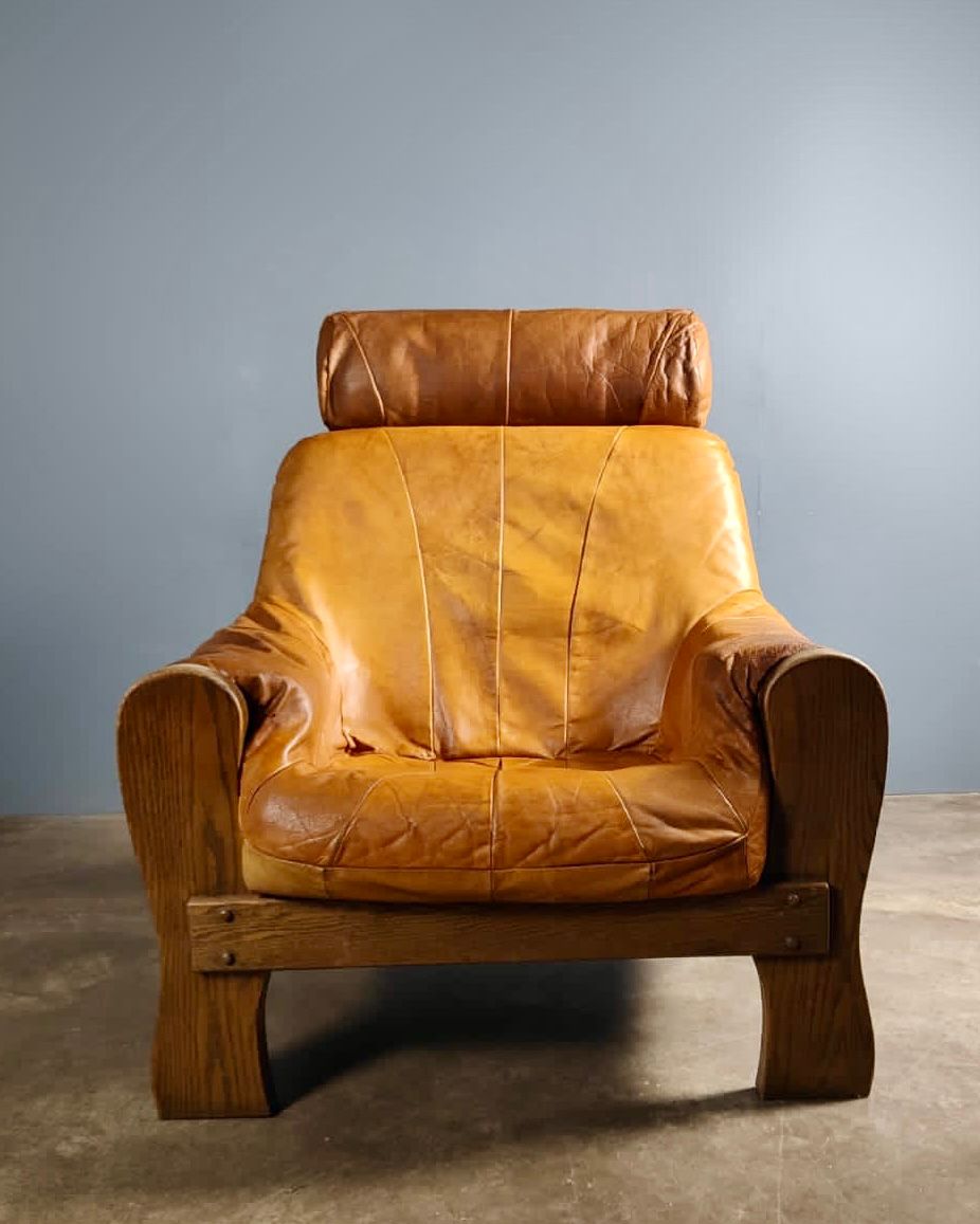 SOLD High Back Leather Armchair Brutalist Percival Lafer Style Mid Century Vintage Retro MCM