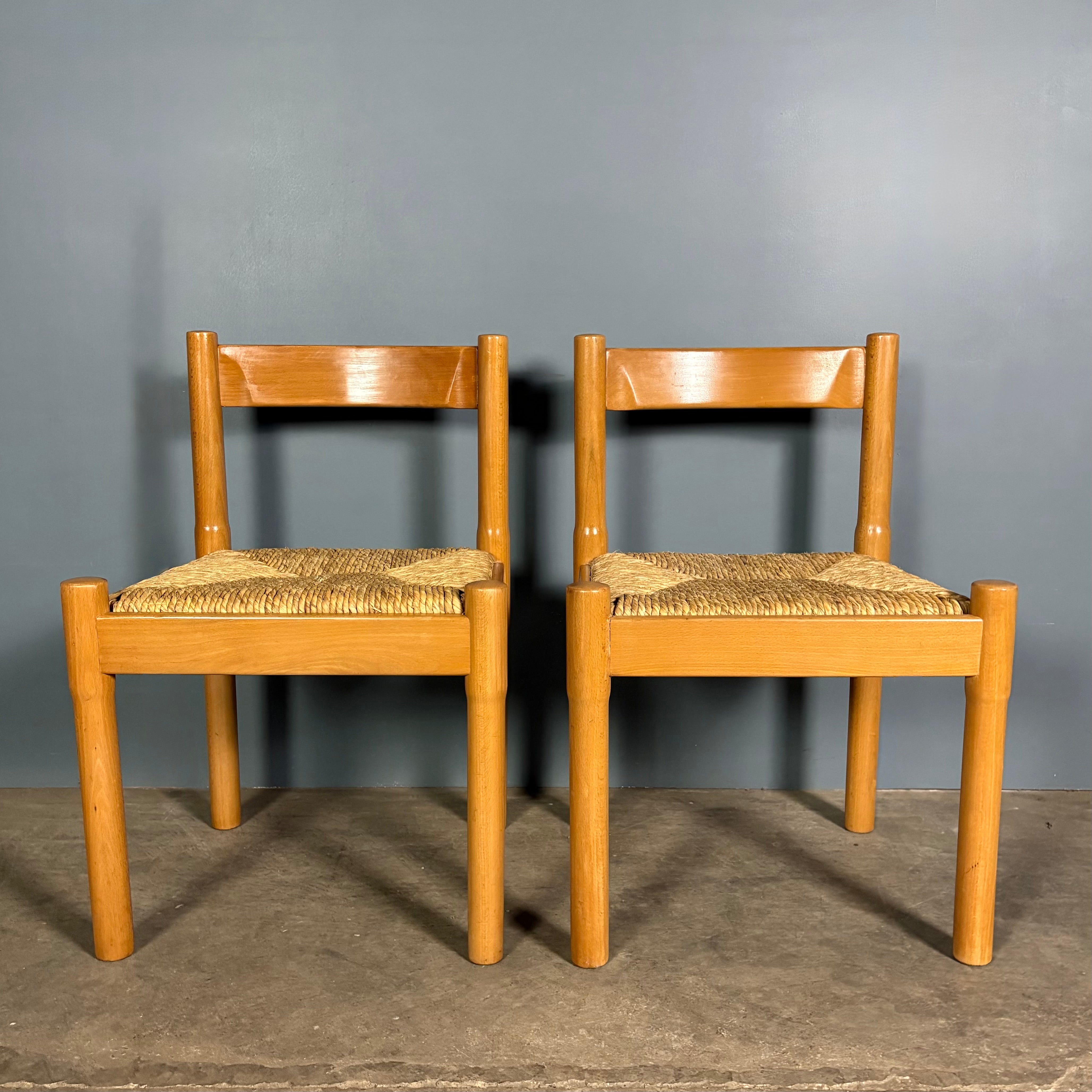 SOLD Pair Of Carimate Rush & Beech Dining Chairs Vico Magistretti Cassina Mid Century Vintage Retro MCM
