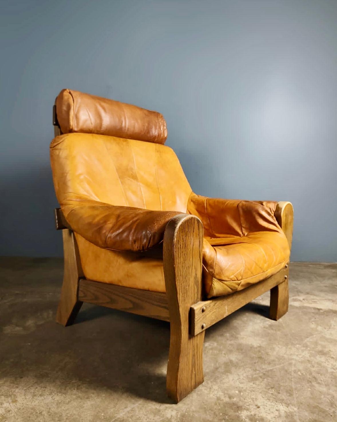 SOLD High Back Leather Armchair Brutalist Percival Lafer Style Mid Century Vintage Retro MCM