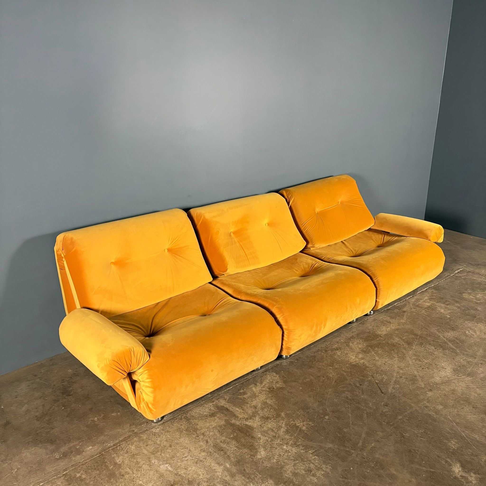 Mid Century G Plan Set Of 3 Modular Sofa/Armchairs Yellow Velvet Vintage Retro MCM
