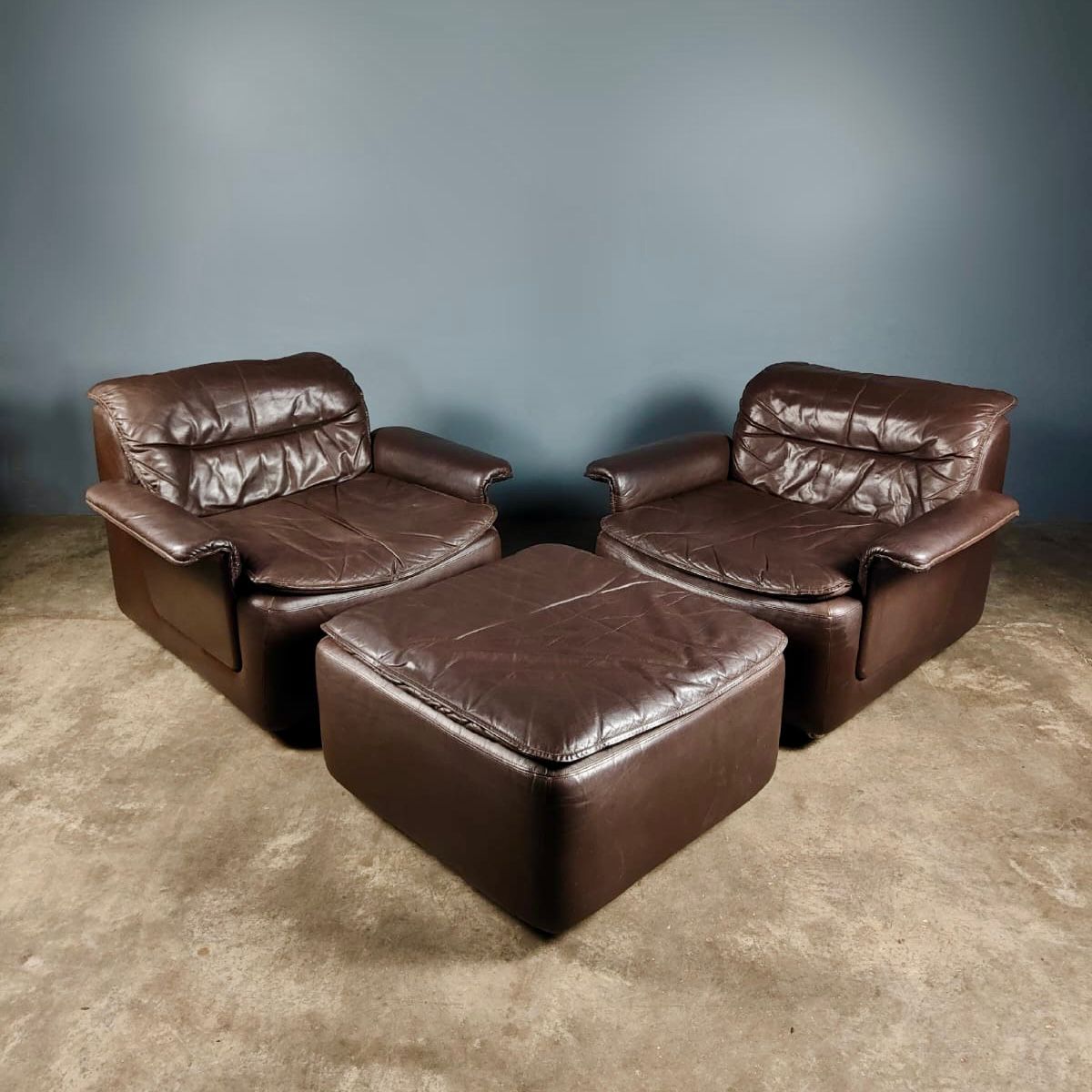 SOLD Lausser Modular Armchairs & Footstool Brown Leather West Germany Mid Century Vintage Retro MCM