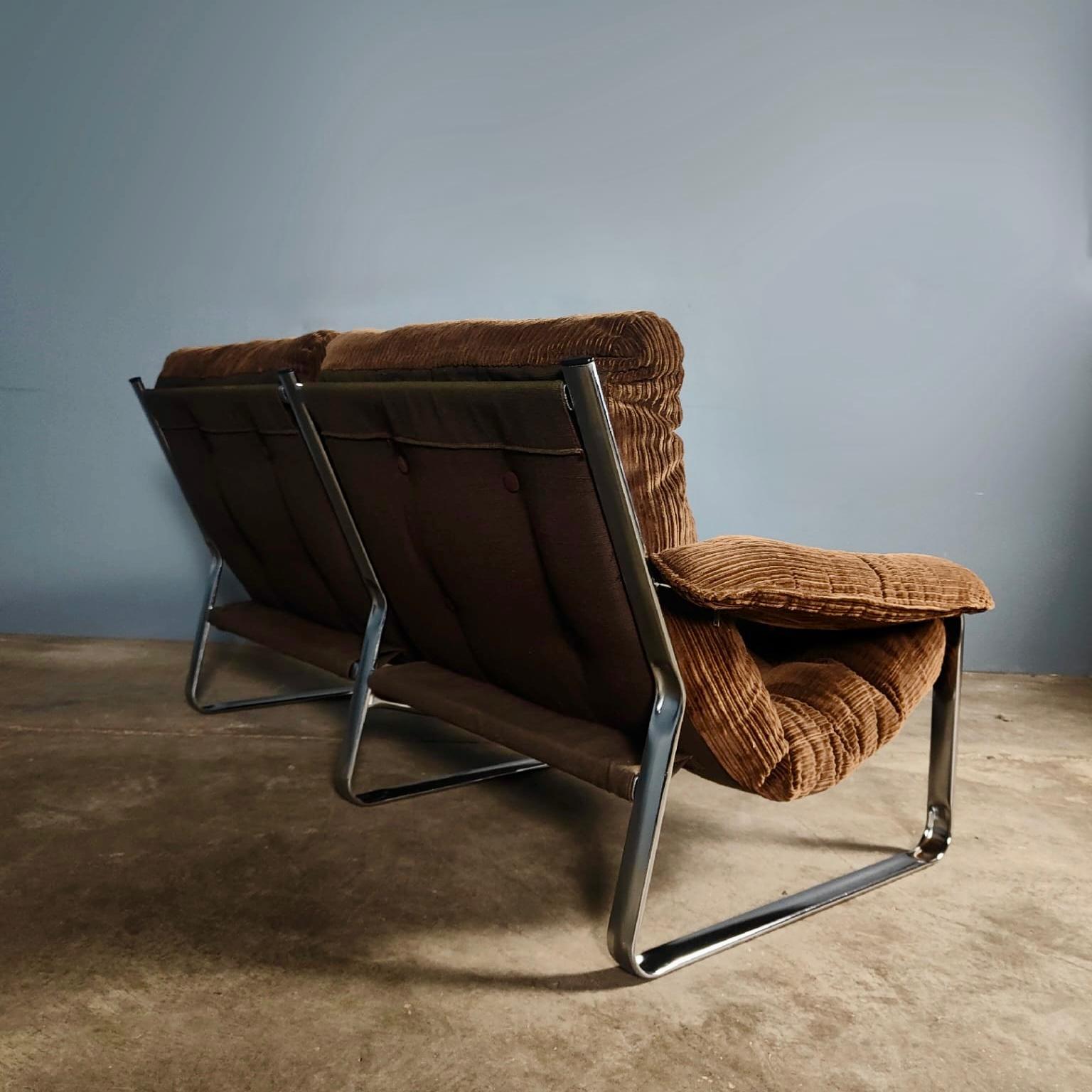 SOLD Mid Century Two Seater Brown Corduroy Sling Sofa By Gillis Lundgren For Ikea Vintage Retro MCM
