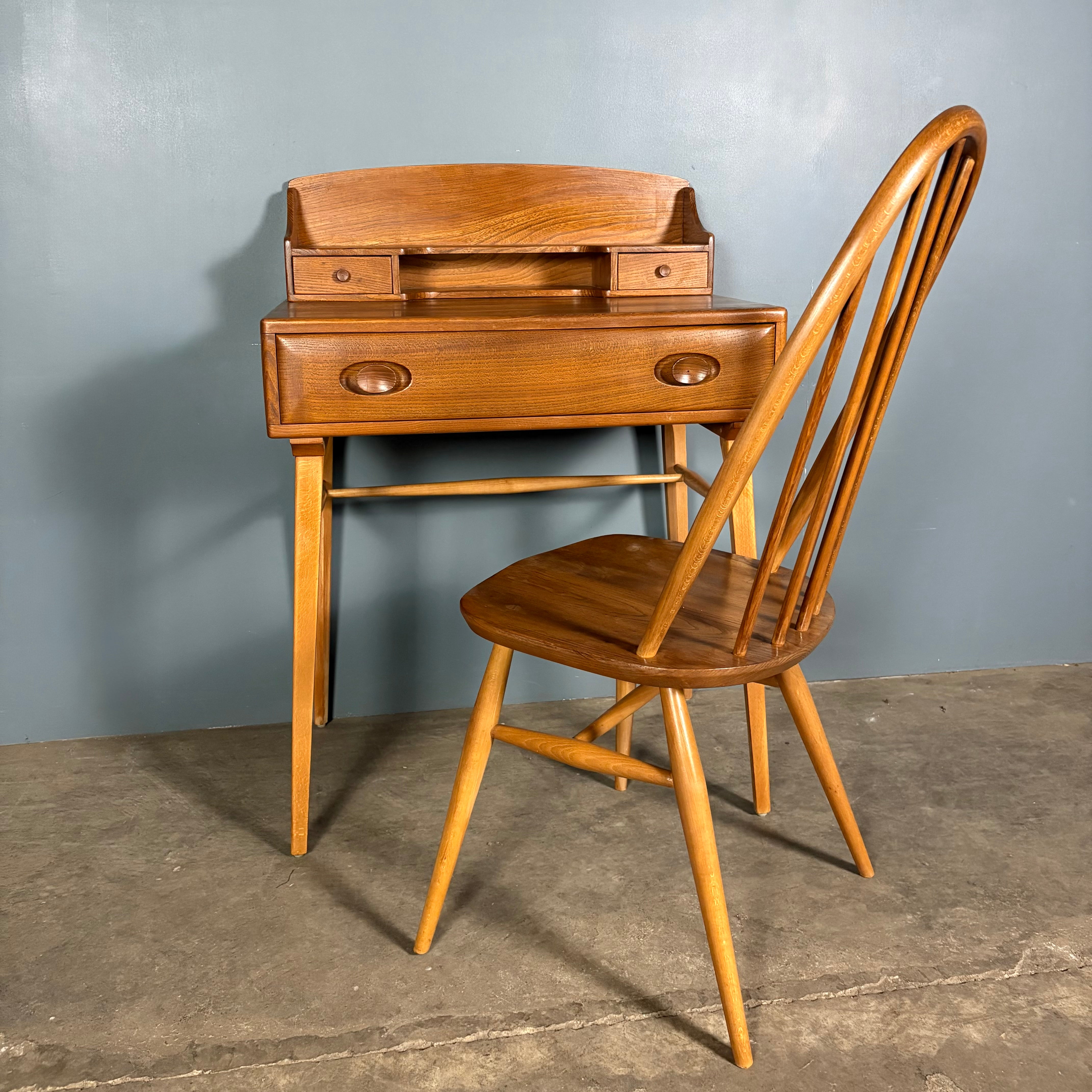 Ercol Model 437/439 Elm Windsor Writing Desk/Table & Matching Chair Mid Century Vintage Retro MCM