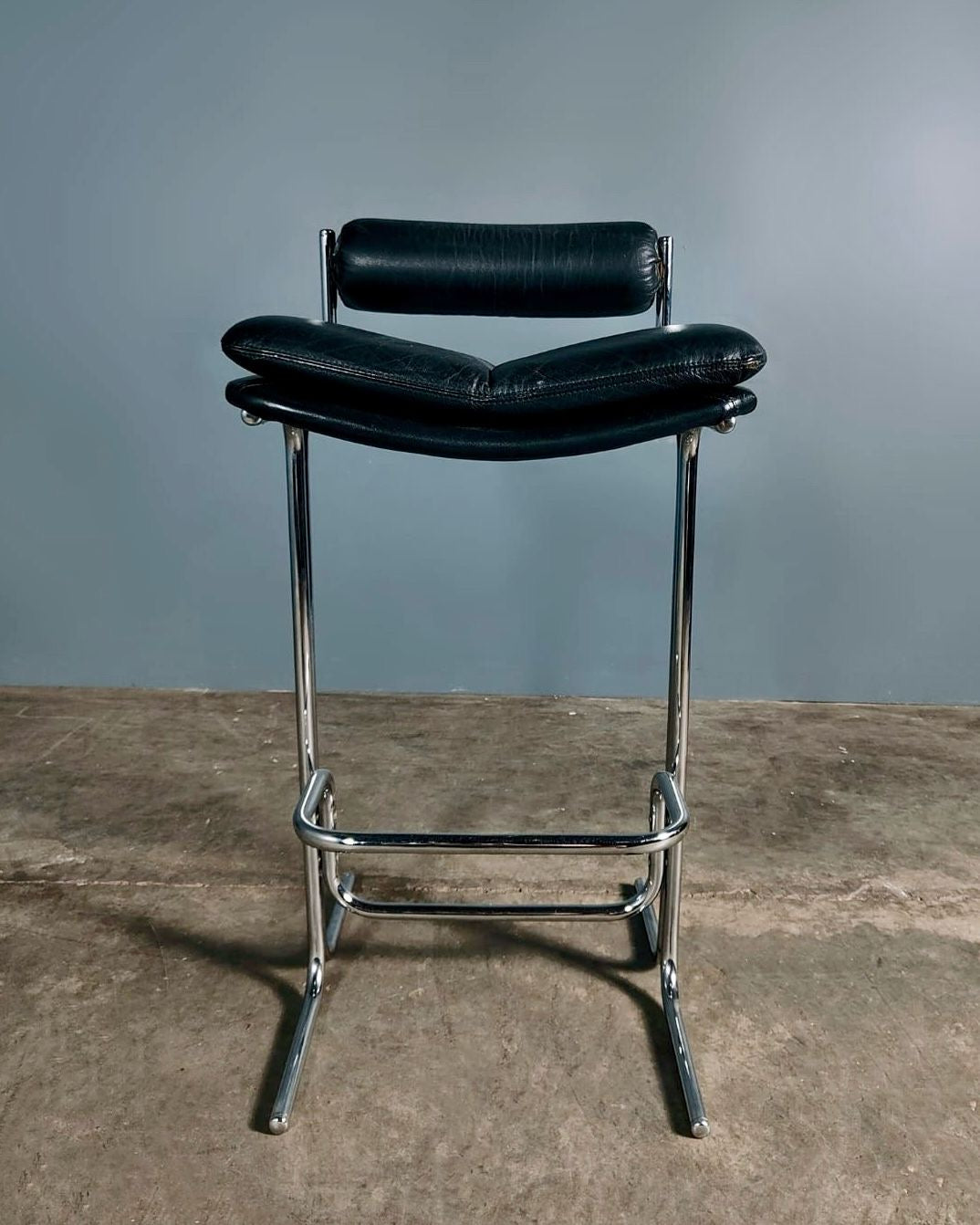 SOLD Mid Century Tim Bates For Pieff Eleganza Bar Stools In Black Leather Vintage Retro MCM