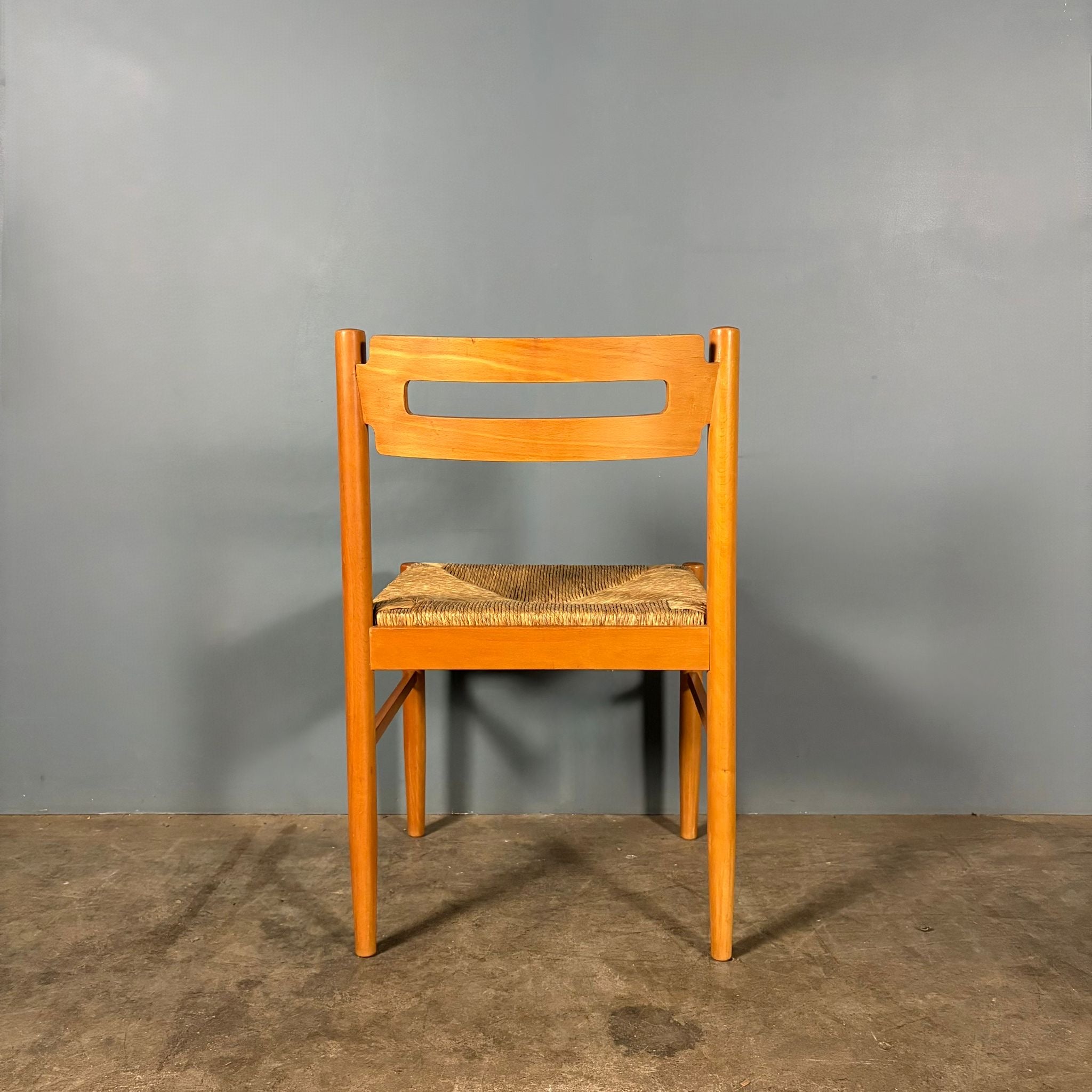 Set Of Four Rush Papercord Seat Dining Chairs Vico Magistretti Carimate Style Mid Century Vintage Retro MCM