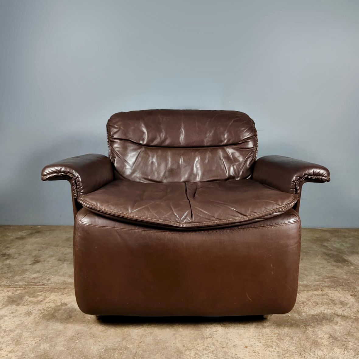 SOLD Lausser Modular Armchairs & Footstool Brown Leather West Germany Mid Century Vintage Retro MCM