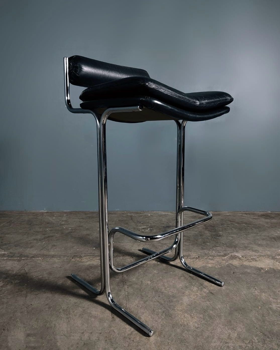 SOLD Mid Century Tim Bates For Pieff Eleganza Bar Stools In Black Leather Vintage Retro MCM