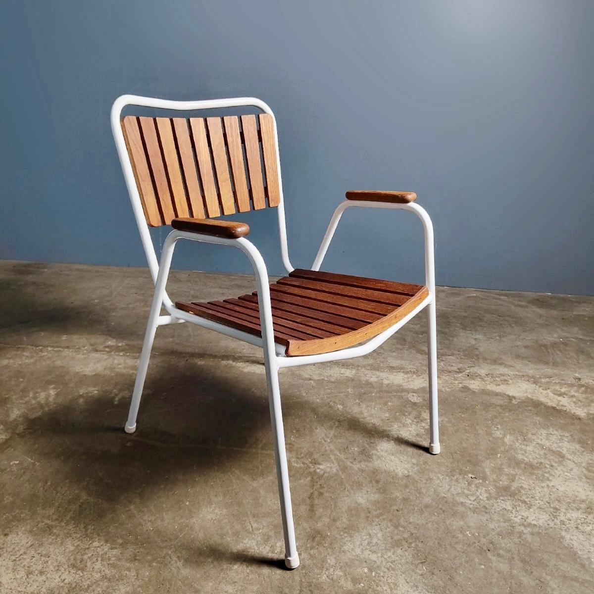 SOLD Daneline BKS Garden Set 4 Stacking Chairs & Folding Sunburst Table Danish Mid Century Vintage Retro MCM