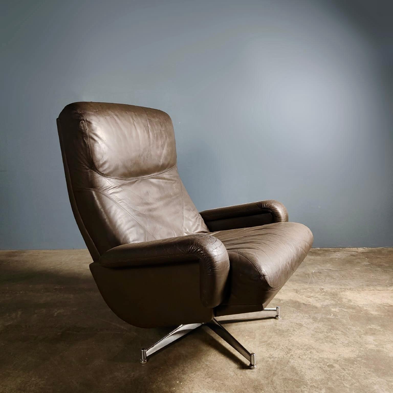 SOLD Howard Keith HK Furniture Brown Leather Swivel Armchair Mid Century Vintage Retro MCM