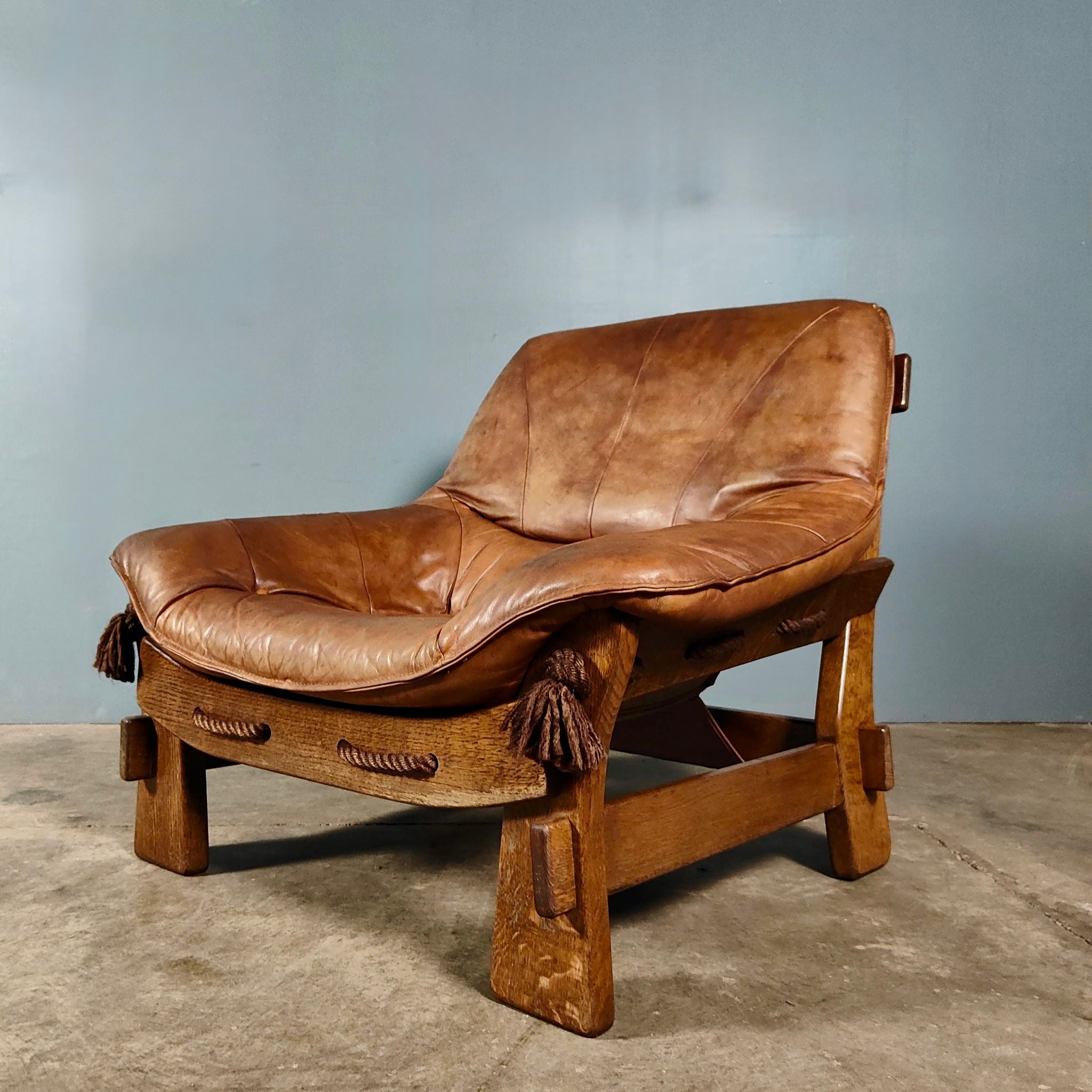 Brutalist Leather Two Seater Sofa & Matching Armchair Percival Lafer Style Mid Century Vintage Retro MCM