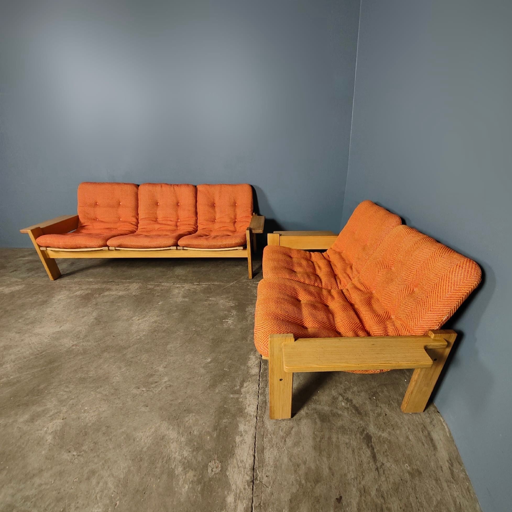 SOLD Mid Century Wool Pine Three Seater Sofa By Yngve Ekström For Swedese Vintage Retro MCM