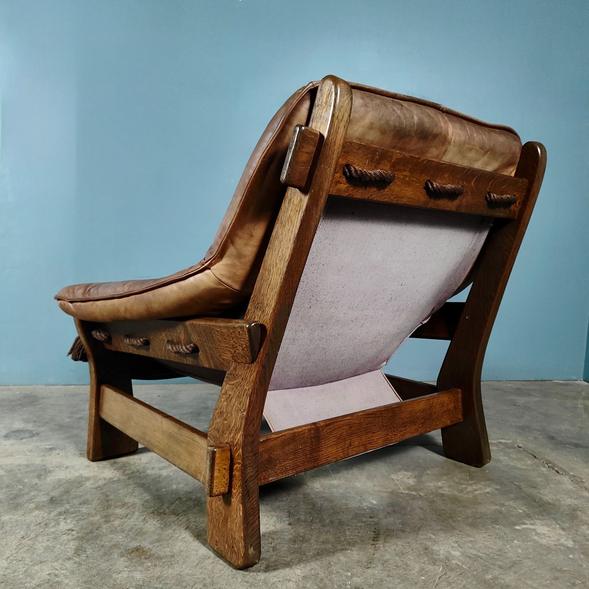 Brutalist Leather Two Seater Sofa & Matching Armchair Percival Lafer Style Mid Century Vintage Retro MCM