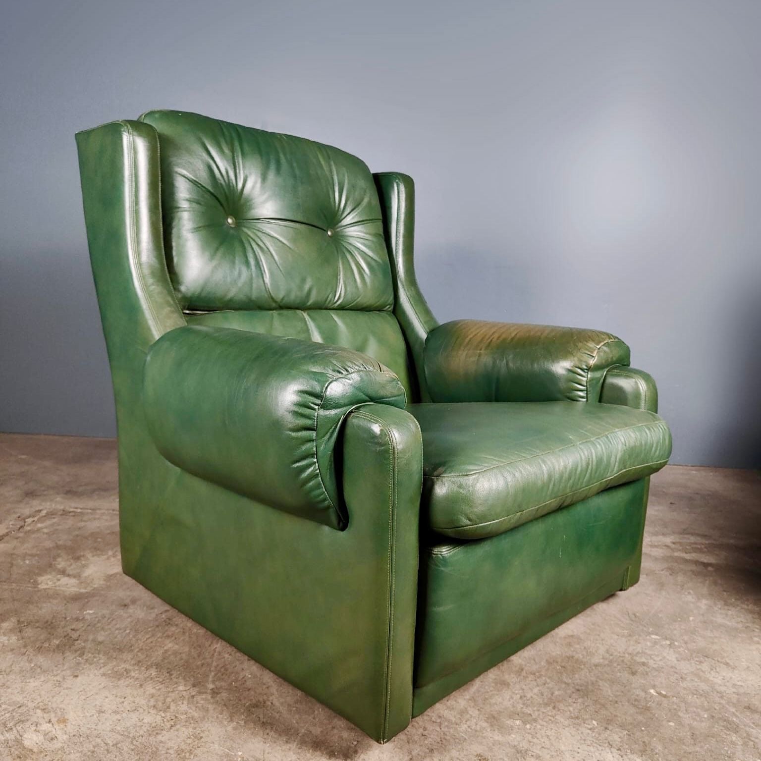SOLD Pair Of Gimson & Slater Mid Century Green Leather Armchairs Chairs Vintage Retro MCM