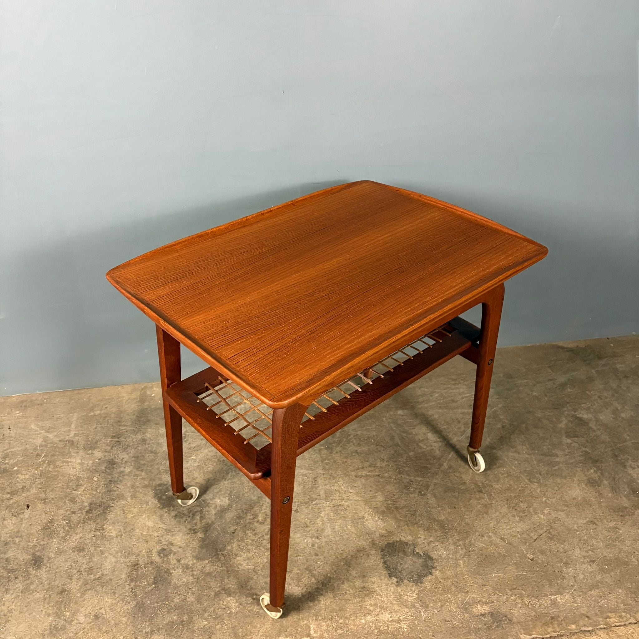 Mid Century Danish Teak Rattan Side Table/Drink Trolley Arne Hovmand-Olsen Mogens Kold Vintage Retro MCM