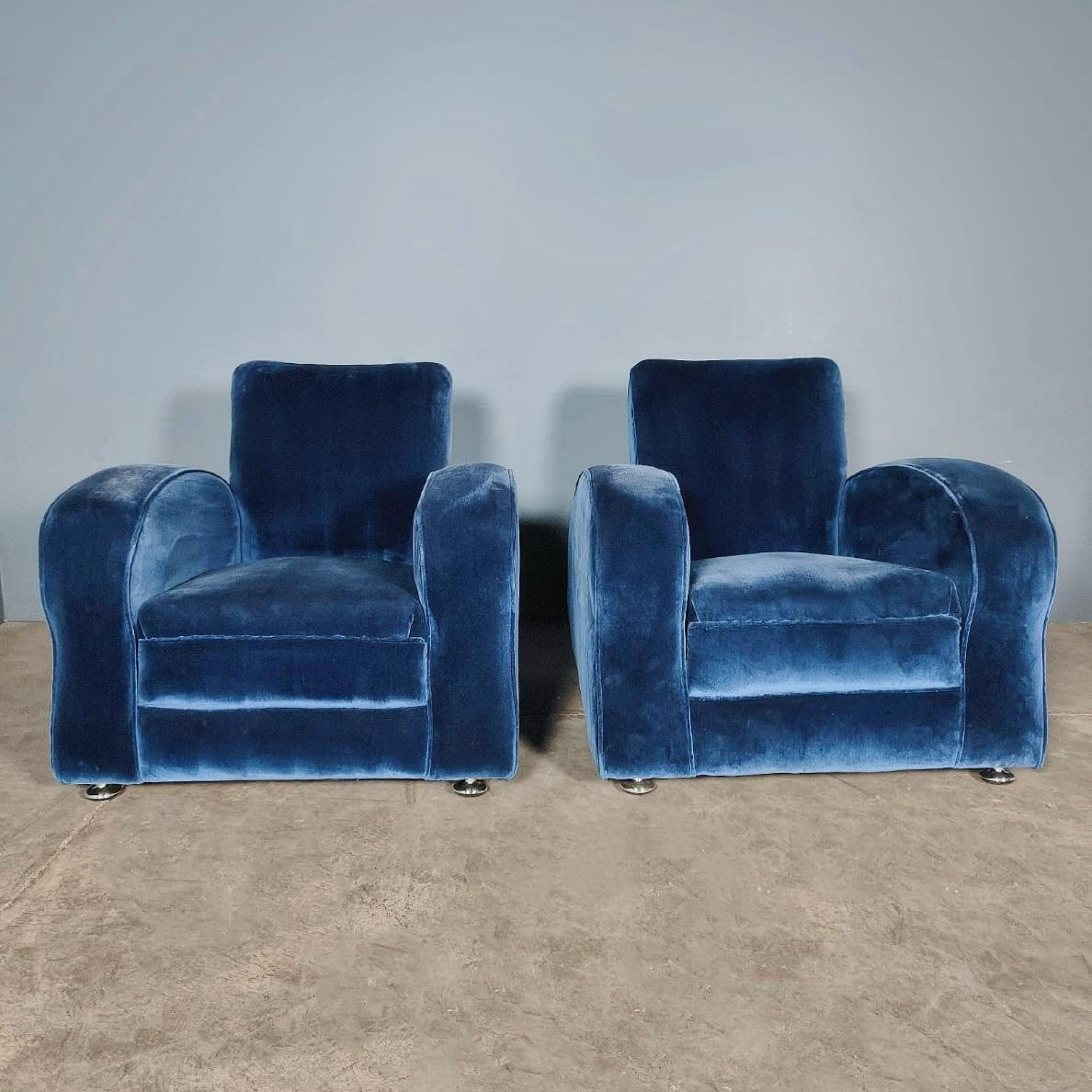 SOLD Blue Velvet Art Deco Armchair Mid Century Vintage Retro MCM