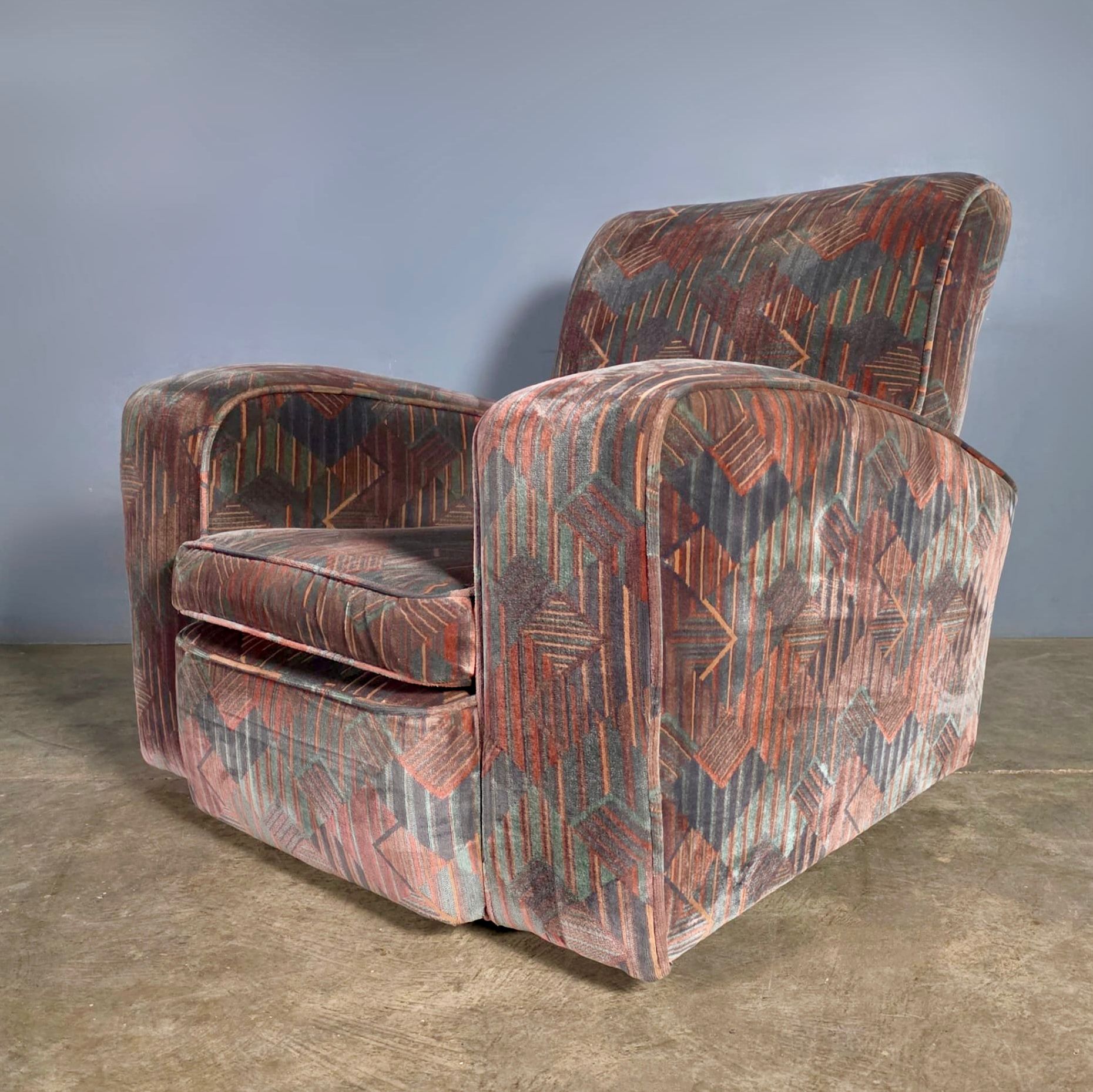 SOLD Art Deco Geometric Patterned Armchair Mid Century Vintage Retro MCM