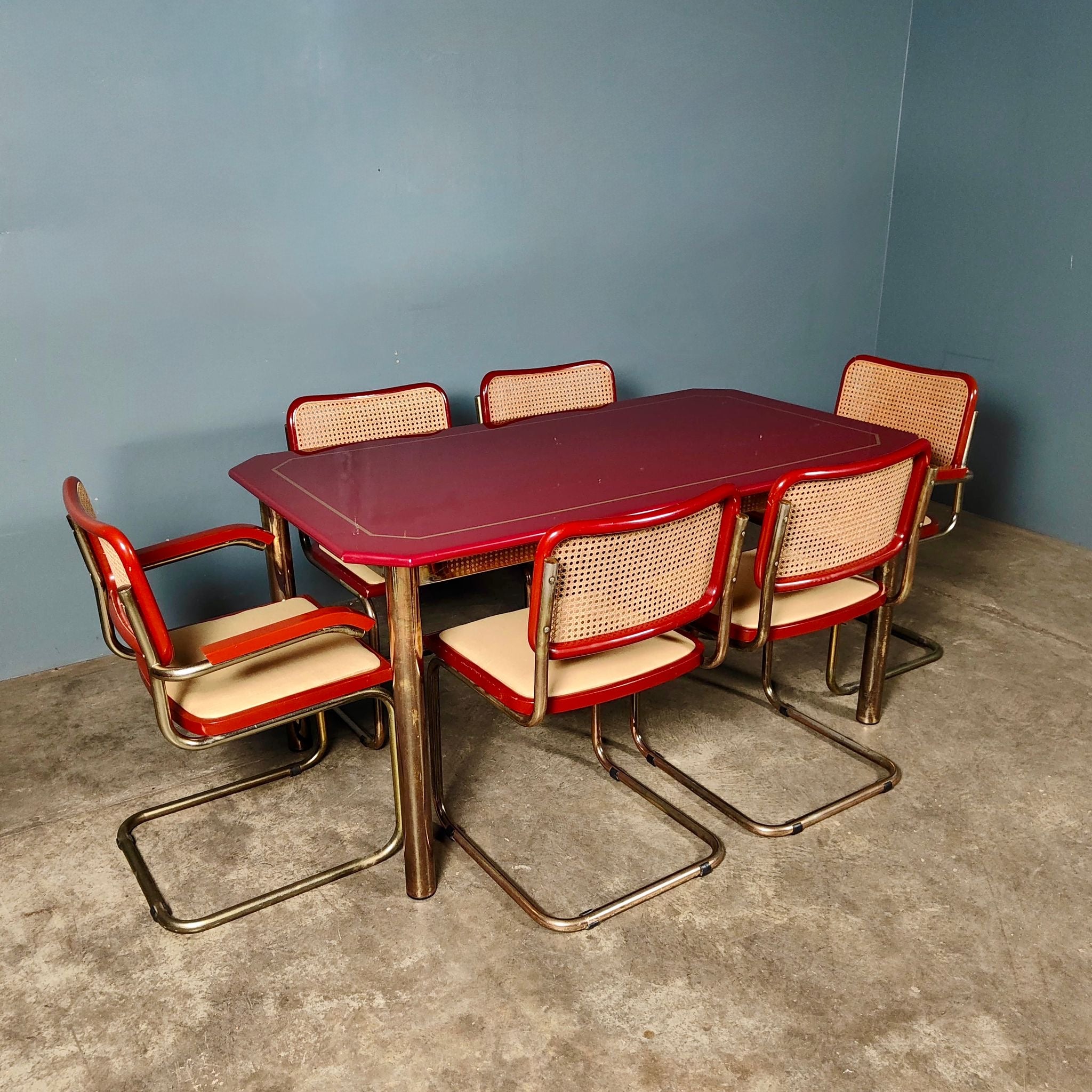 SOLD Six Red Marcel Breuer Cesca Dining Chairs & Matching Table Mid Century Vintage Retro MCM