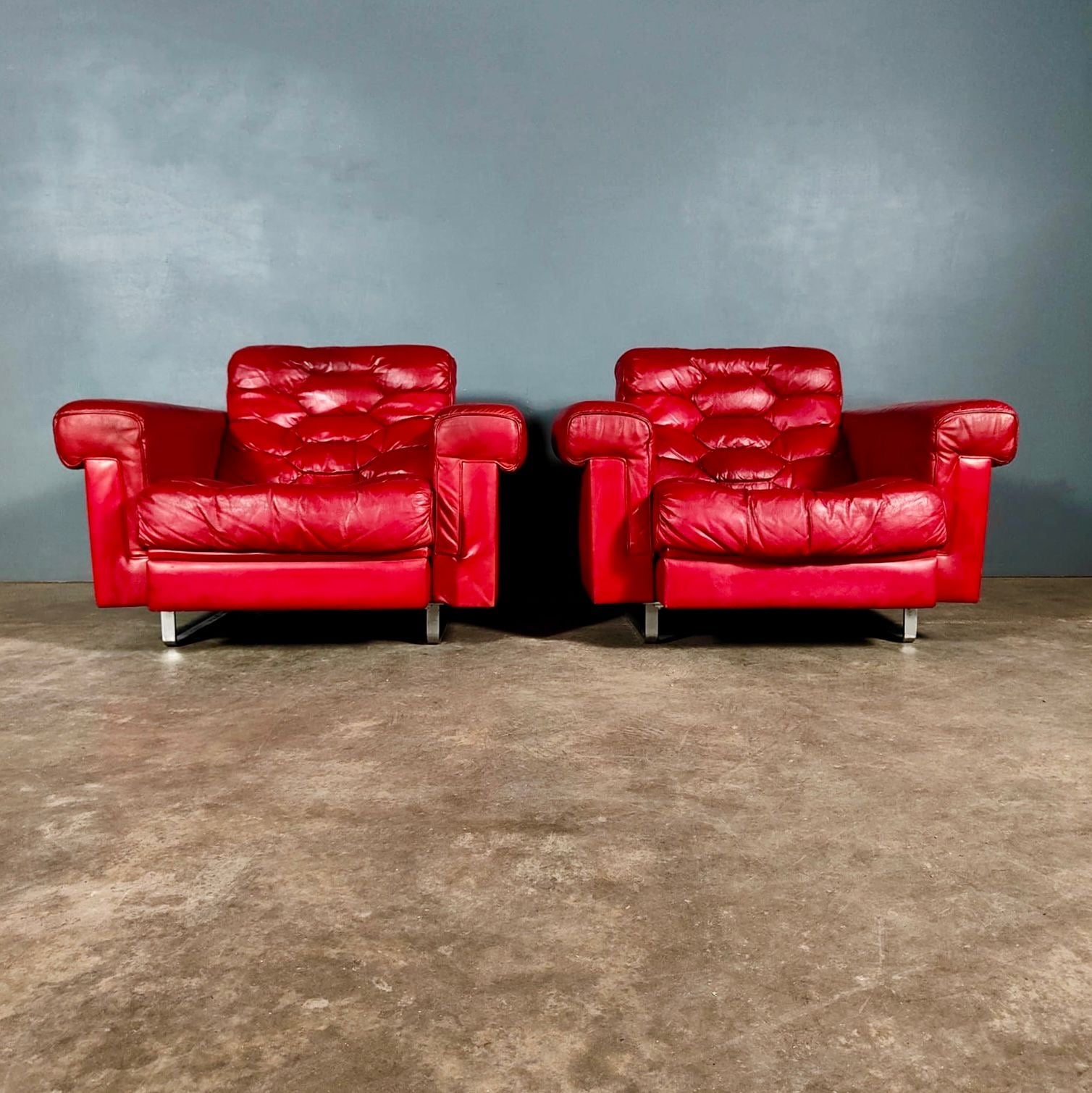 SOLD Pair Of Reclining Armchairs De Sede DS-P Leather By Robert Haussmann Switzerland 1971 Mid Century Vintage Retro MCM