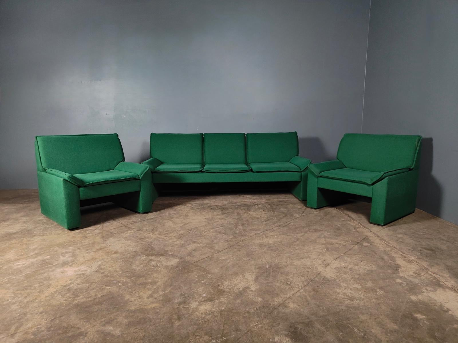 SOLD Green Wool Three Seater Sofa Mid Century Vintage Retro MCM