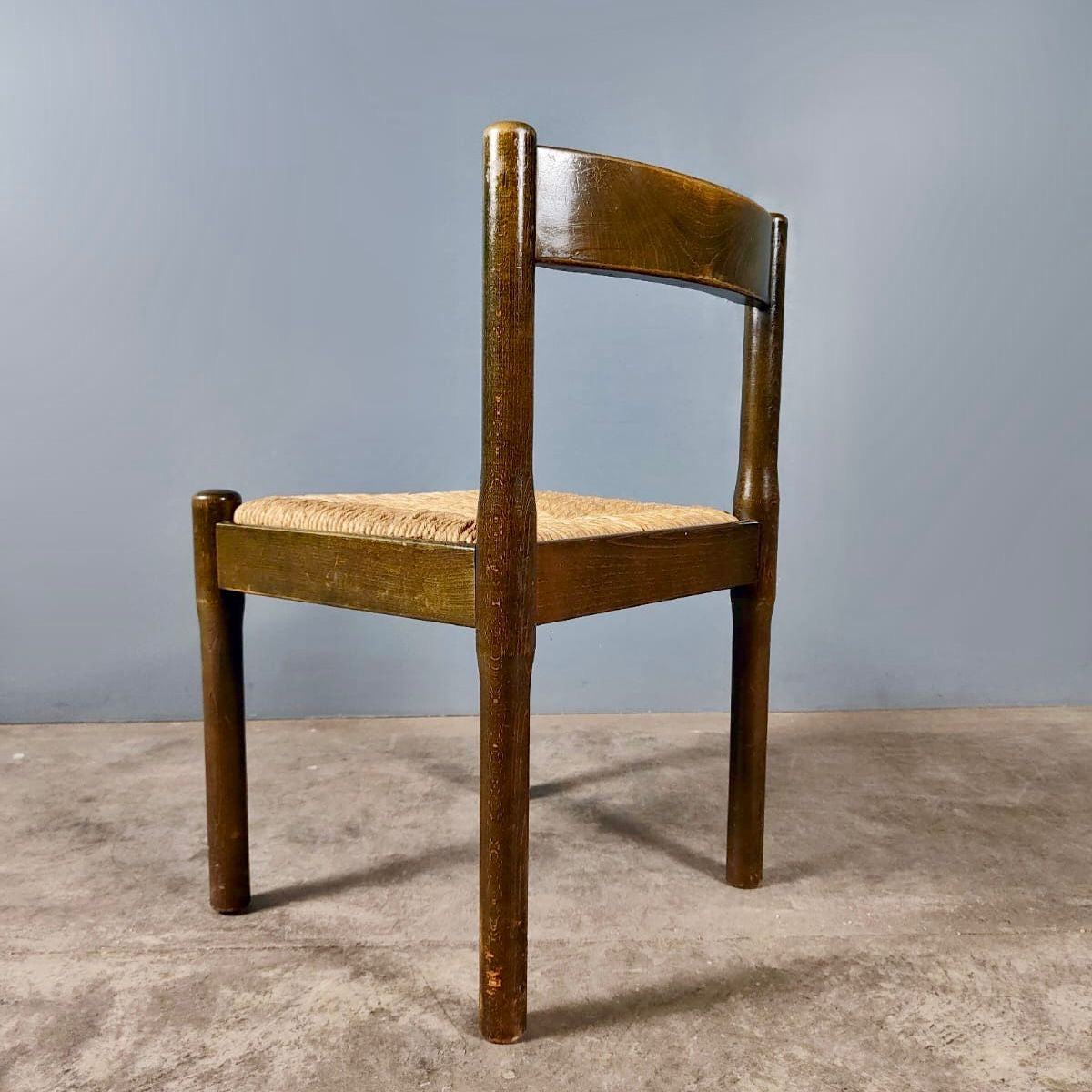 SOLD Pair Of Carimate Green Rush & Beech Dining Chairs By Vico Magistretti For Cassina Mid Century Vintage Retro MCM