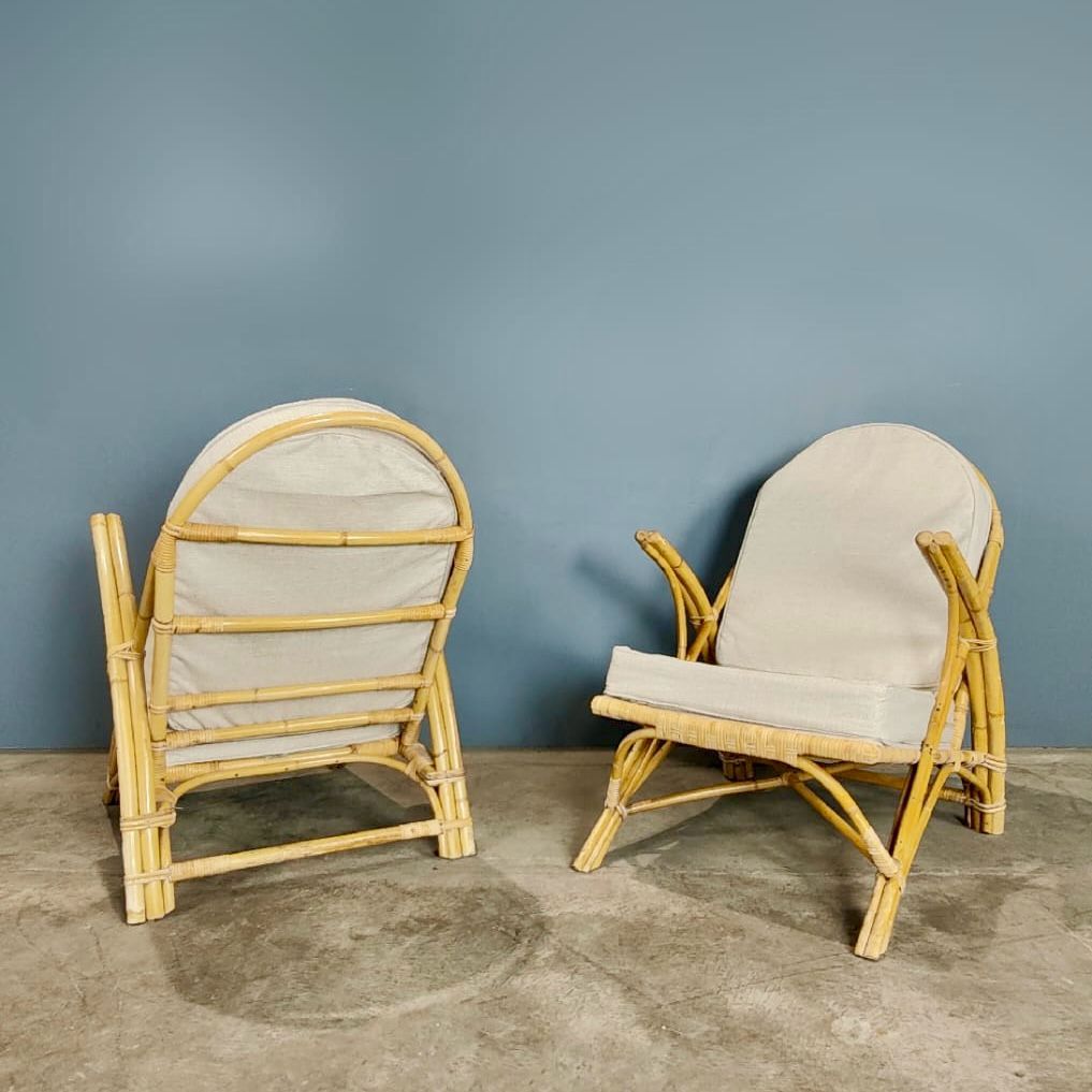ngraves Of Leicester Pair Of Bamboo Cane Rattan Lounge Chairs