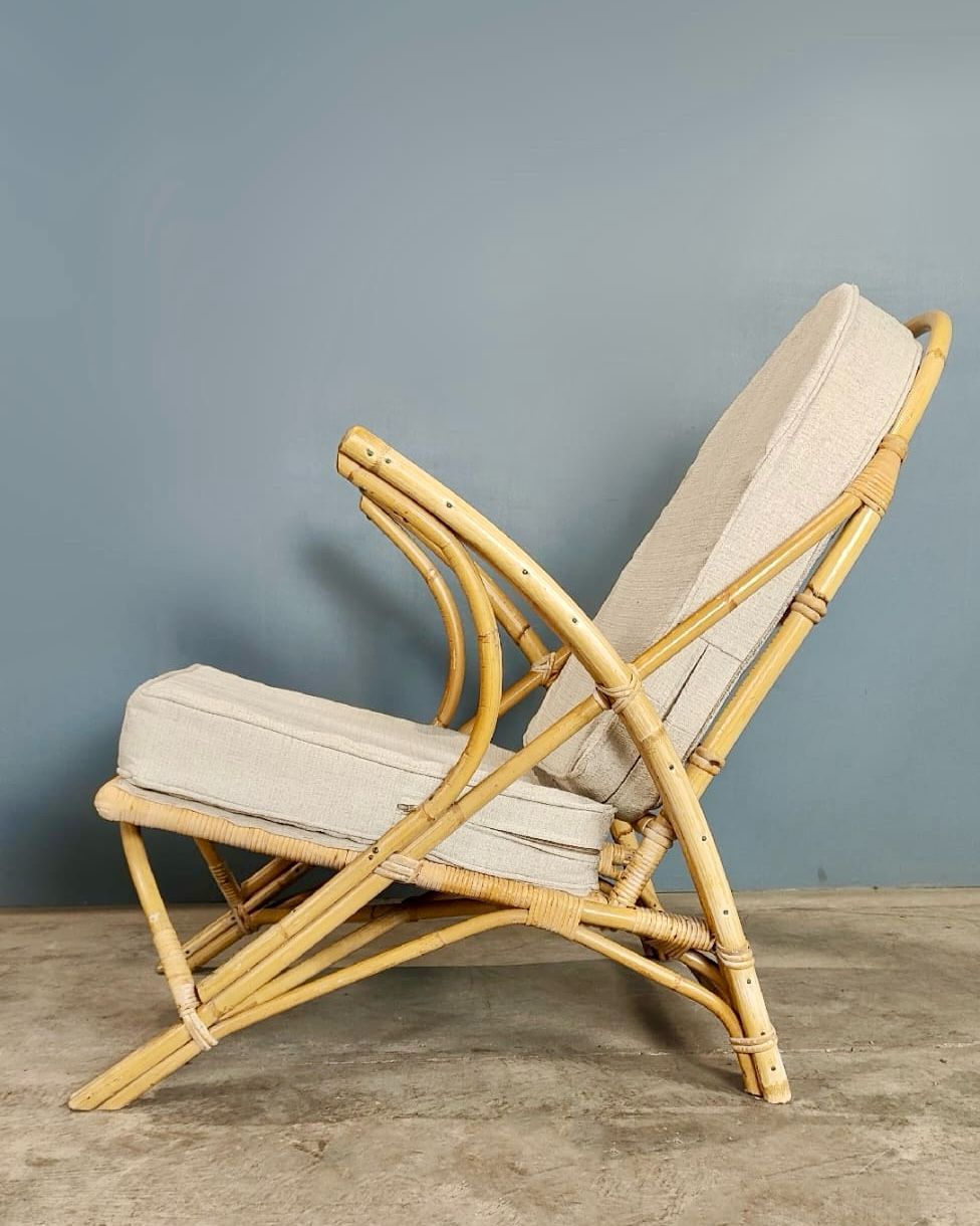 ngraves Of Leicester Pair Of Bamboo Cane Rattan Lounge Chairs