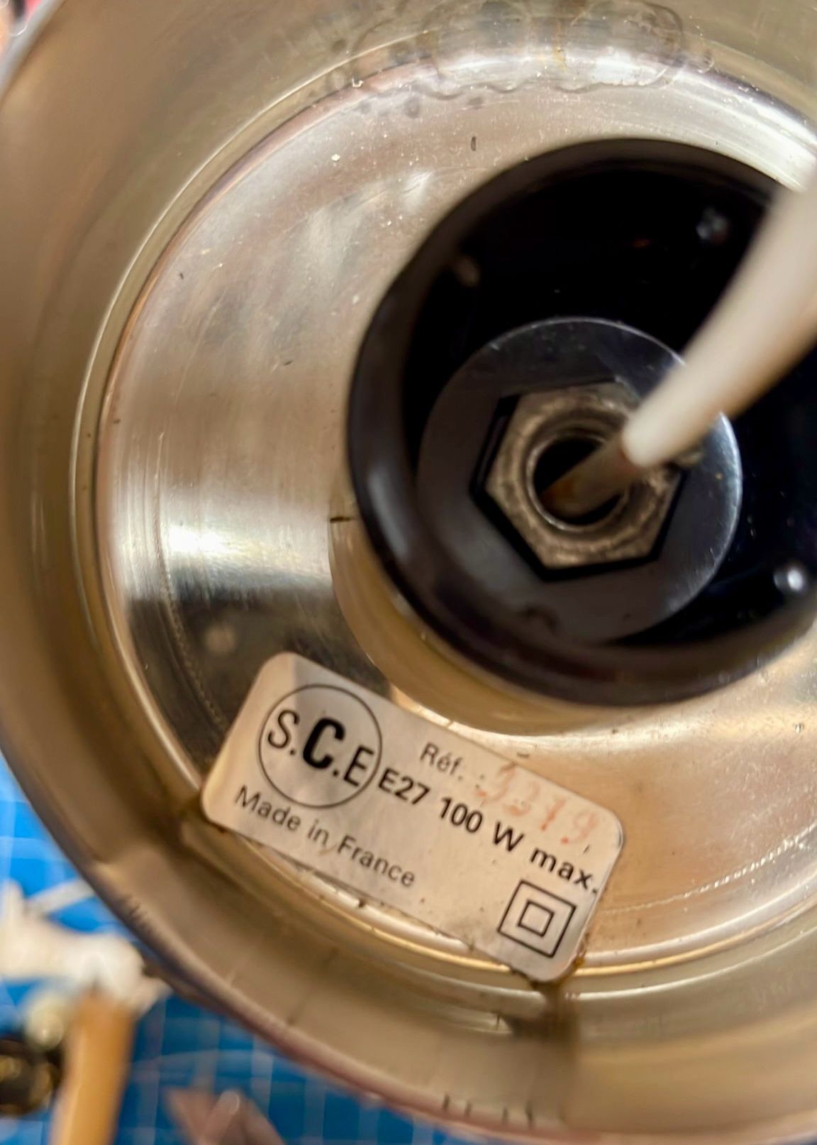 Pair of French Mid Century S.C.E Chrome and Opaline Glass Table Lamps