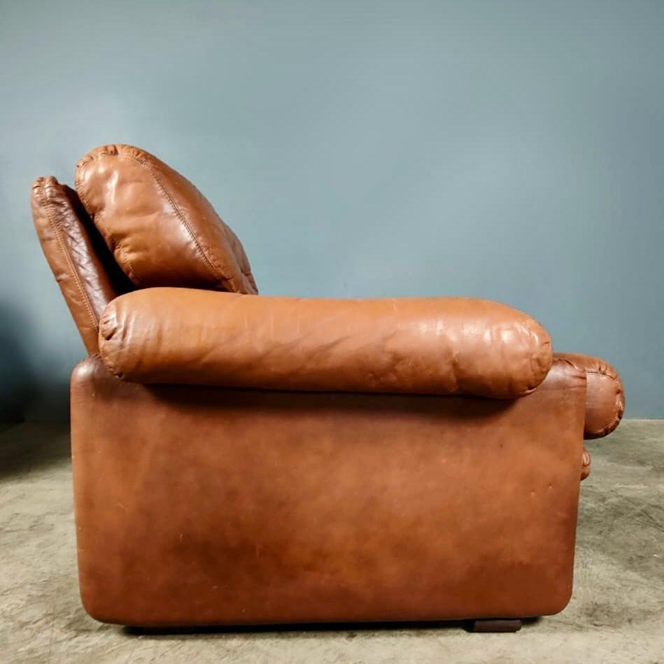 Pair Of Lounge Coronado Chairs By Tobia And Afra Scarpa For B&B Italia Tan Brown Leather