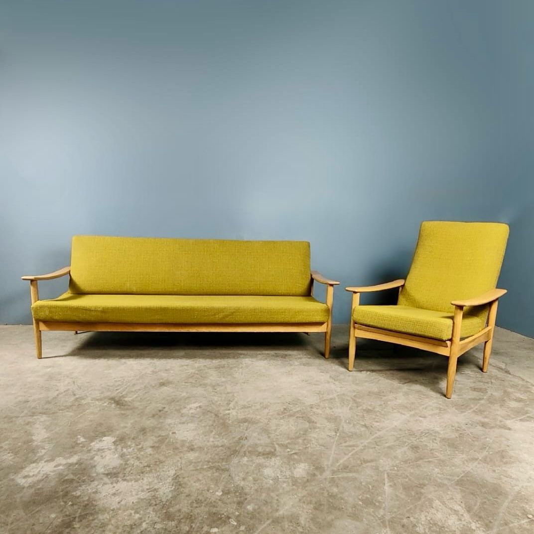 Mid Century Danish Sofa Bed And Matching Armchair