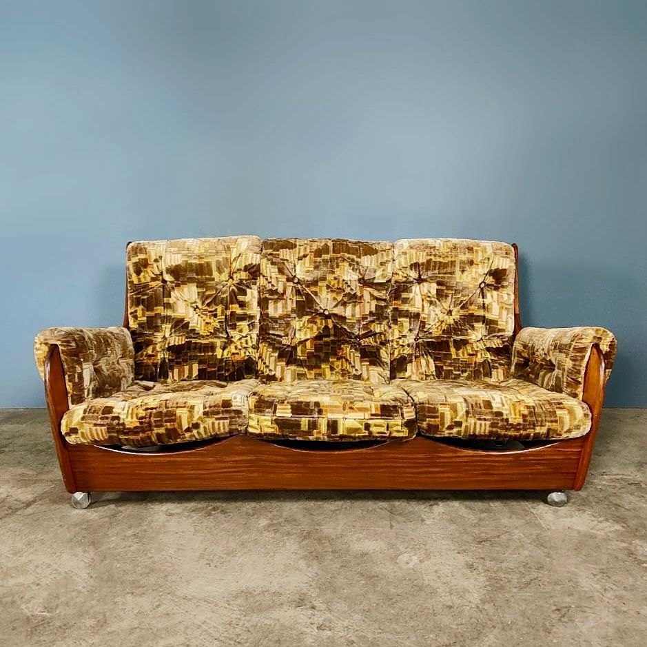 G Plan Saddleback Sofa In Retro Vintage Geometric