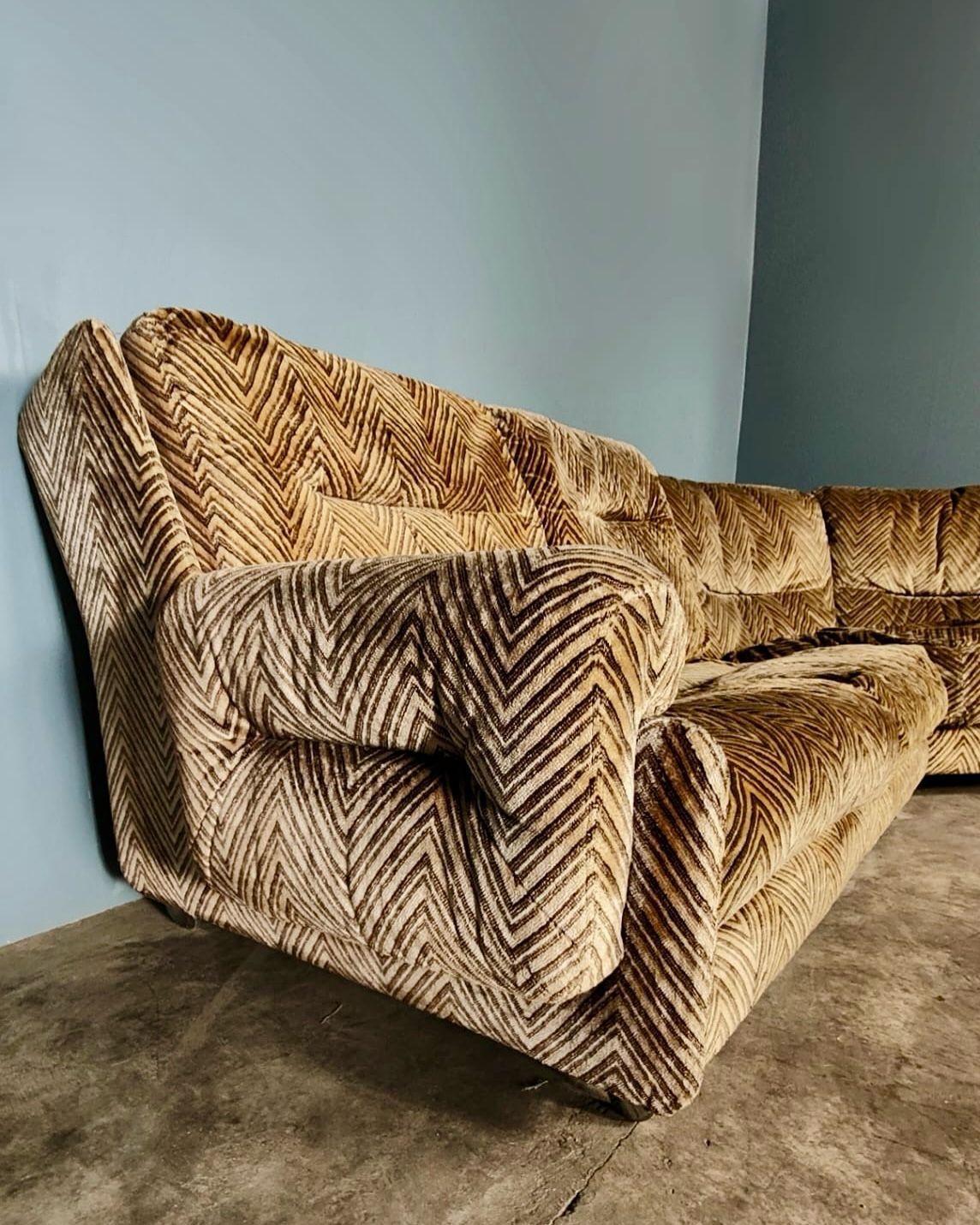 Mid Century G Plan Melissa Corner Sofa Brown Geometric