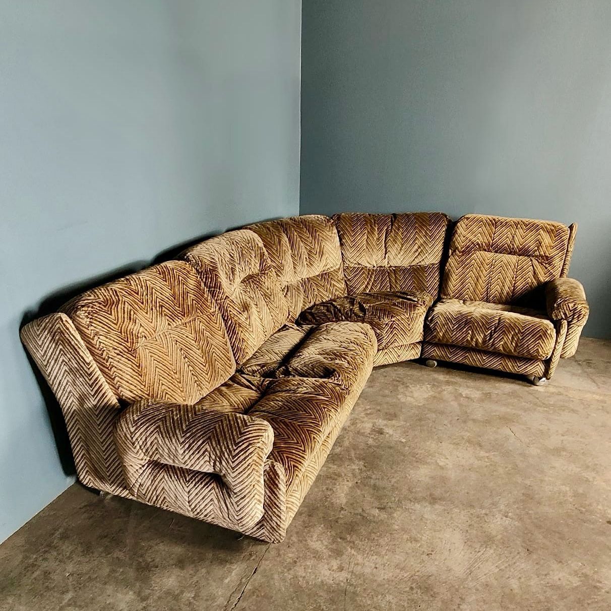 Mid Century G Plan Melissa Corner Sofa Brown Geometric