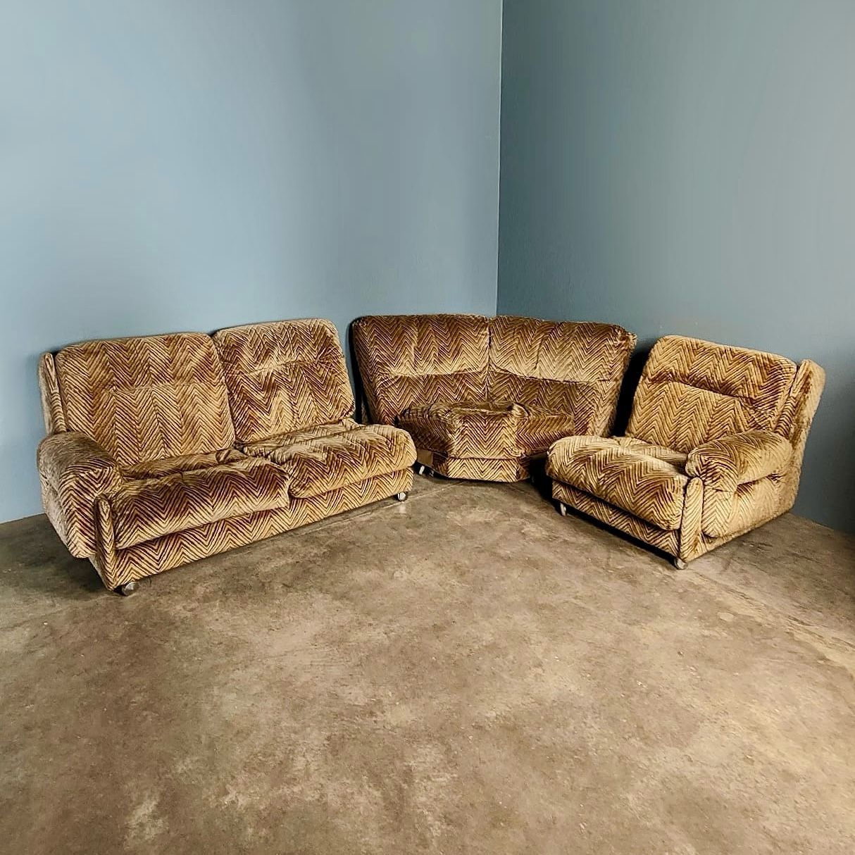 Mid Century G Plan Melissa Corner Sofa Brown Geometric
