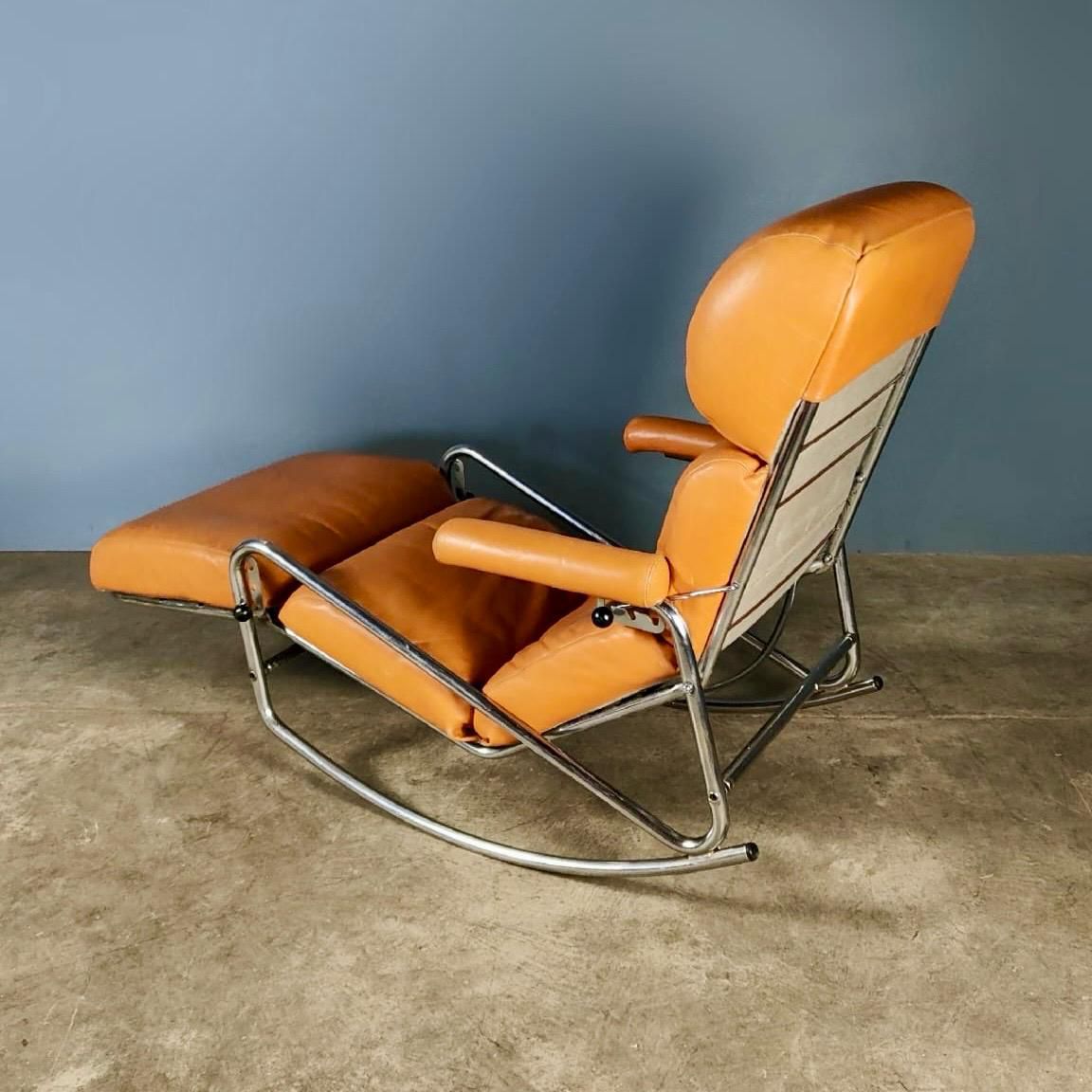 Banmüller Lama Brown Leather French German Rocking Lounge Chair