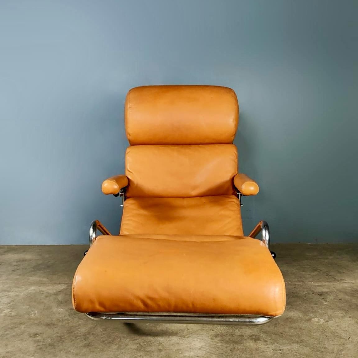 Banmüller Lama Brown Leather French German Rocking Lounge Chair