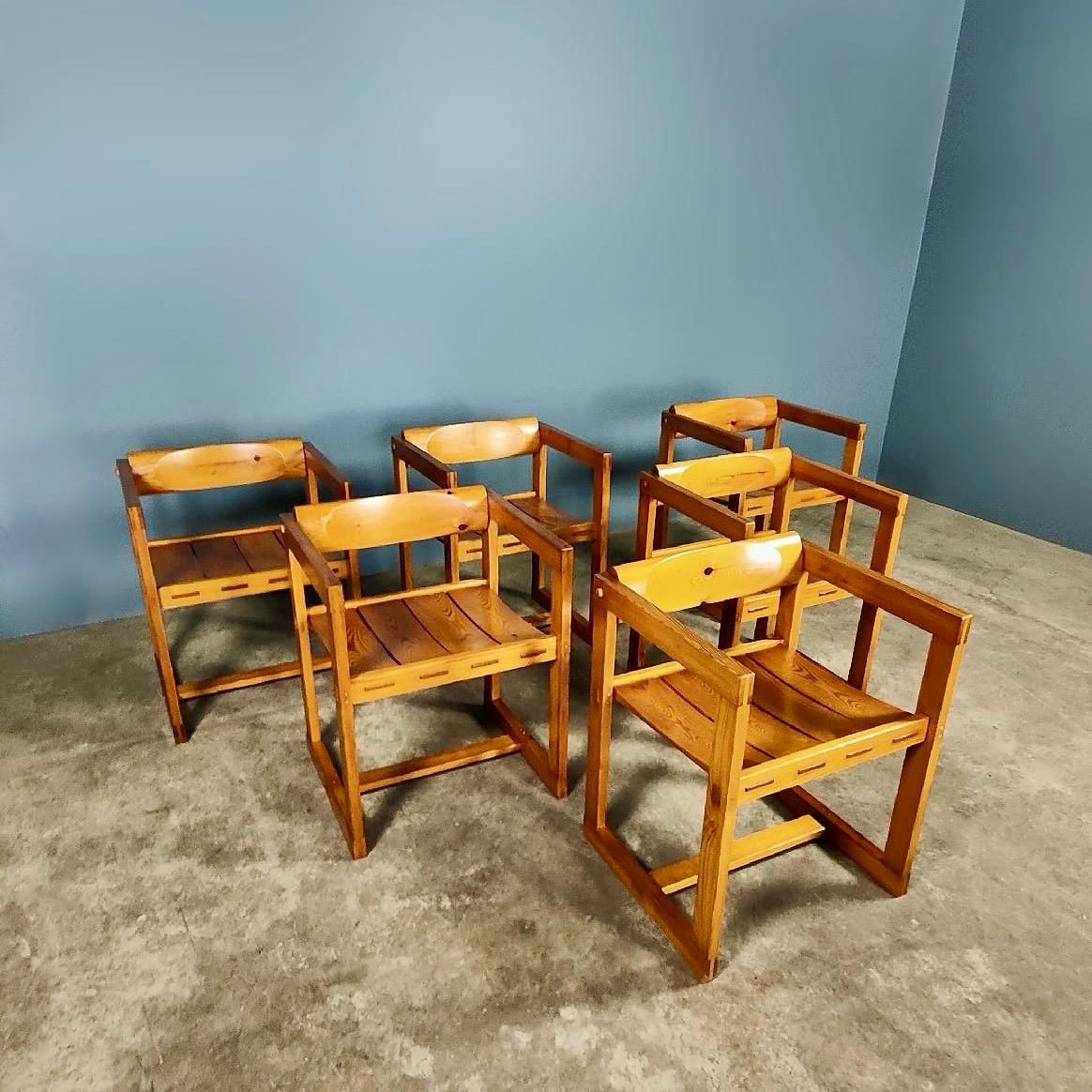 Edvin Helseth Trybo Fureka 313 Pine Brutalist Dining Chairs