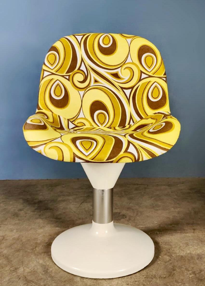 Pair Of Mid Century Yellow & White Retro Lounge Dining Chairs