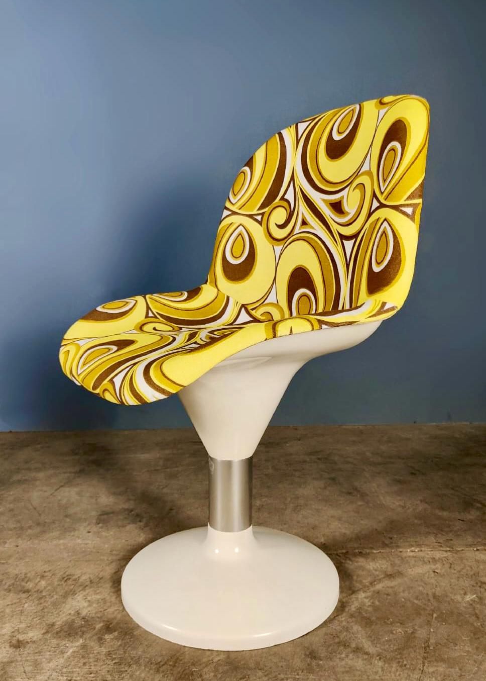 Pair Of Mid Century Yellow & White Retro Lounge Dining Chairs