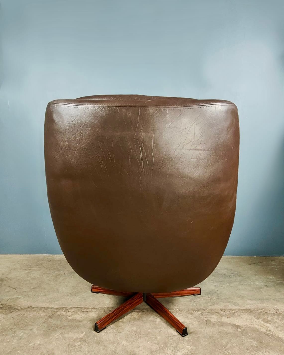 Brown Leather Mid Century Overman Swedish Swivel Lounge Chair