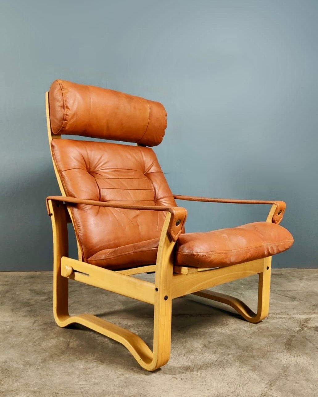 SOLD J.M Birking Danish Reclining Lounge Chair In Tan Cognac Leather & Footstool Mid Century Vintage Retro MCM