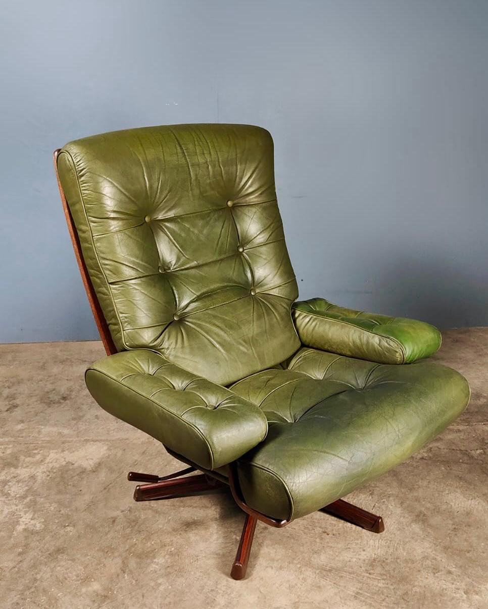 SOLD Mid Century Göte Möbler Green Leather Swivel Chair Lounge Armchair Vintage Retro MCM