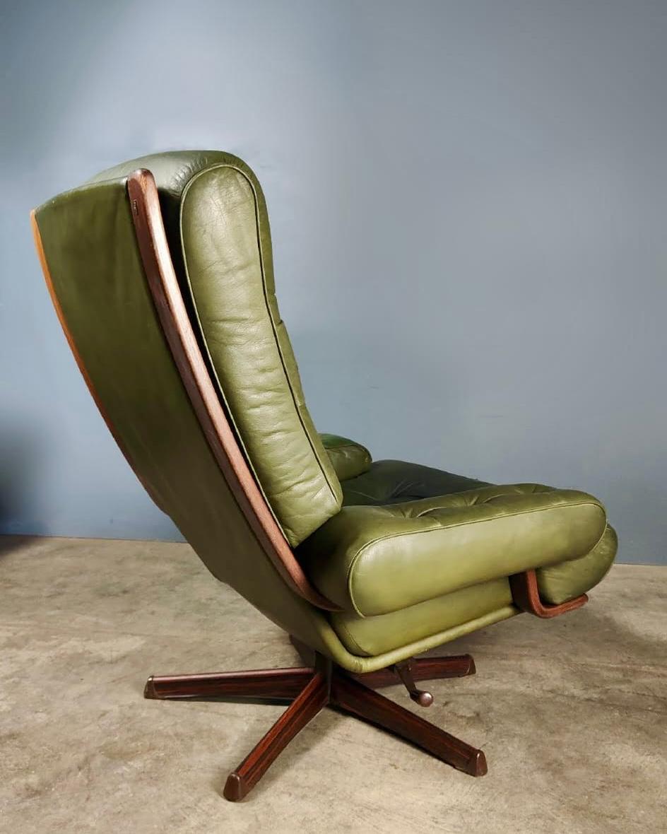SOLD Mid Century Göte Möbler Green Leather Swivel Chair Lounge Armchair Vintage Retro MCM