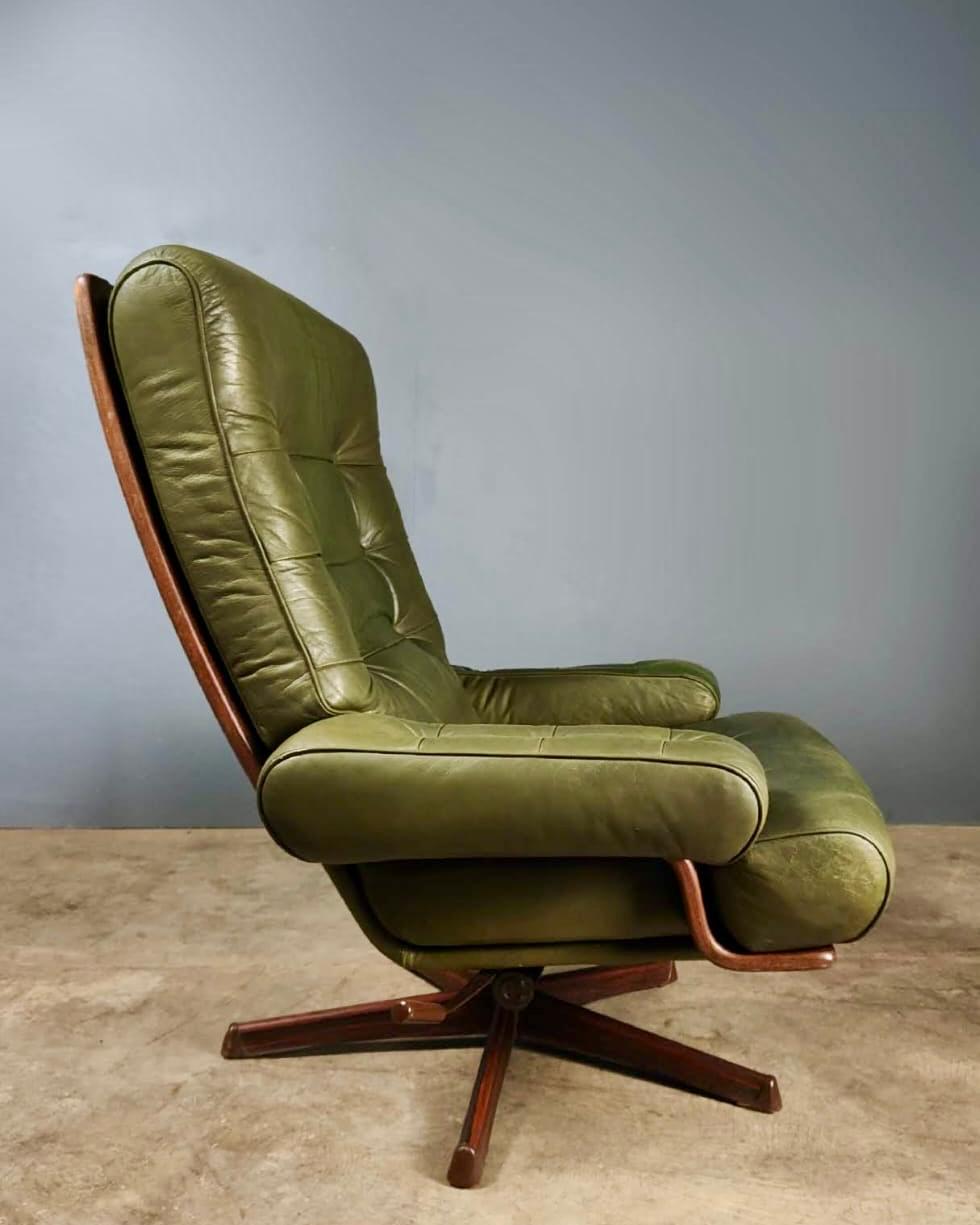 SOLD Mid Century Göte Möbler Green Leather Swivel Chair Lounge Armchair Vintage Retro MCM
