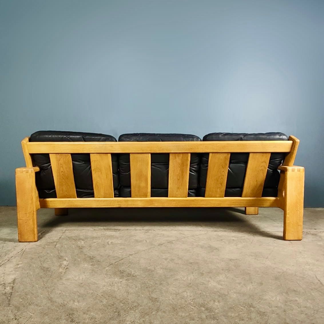 SOLD Vintage Bonanza Three Seater Black Leather Sofa By Esko Pajamies For Asko Mid Century Retro MCM